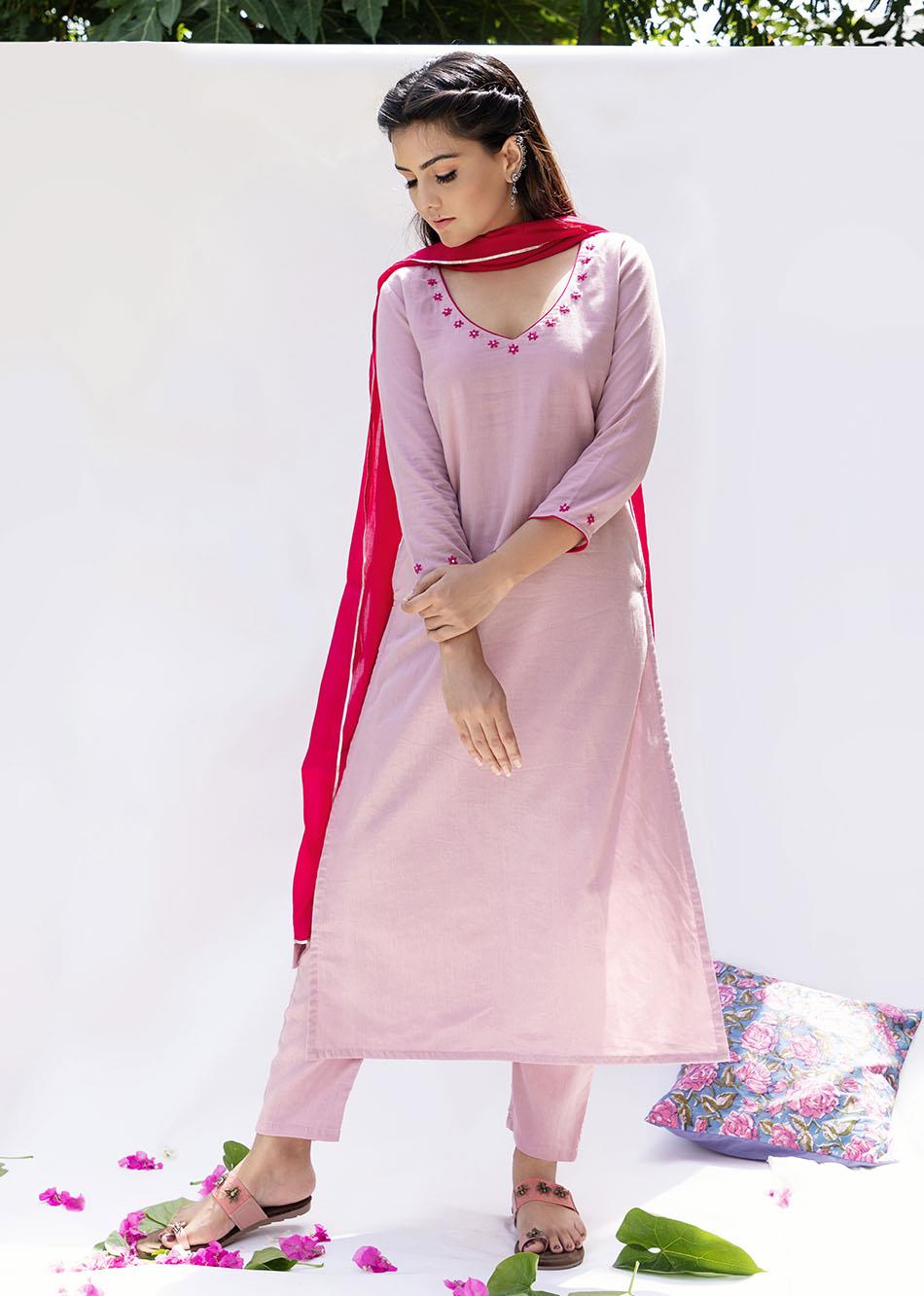 Pink Embroidered Suit Set