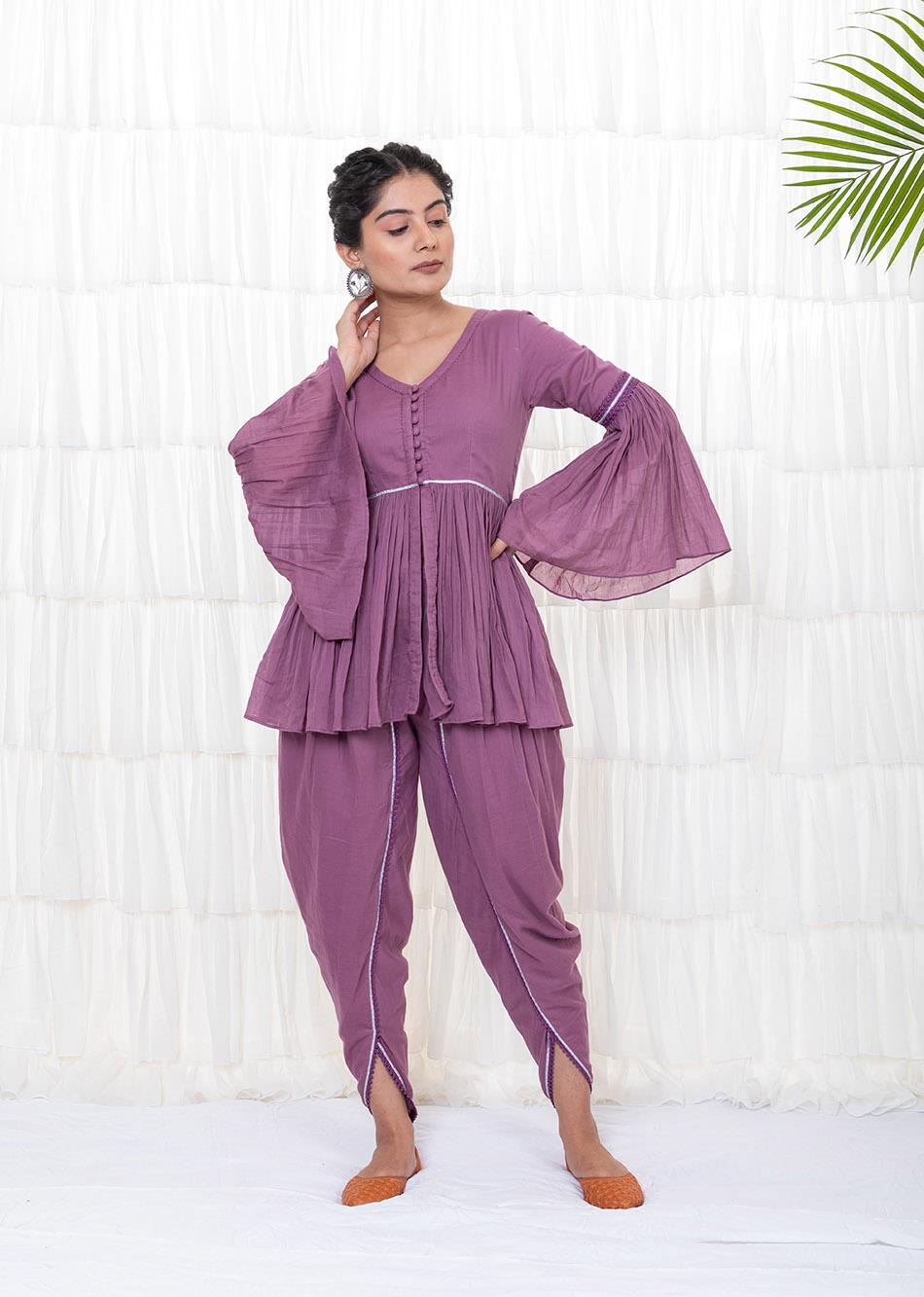 Wine Peplum Top and Tulip Pant Set