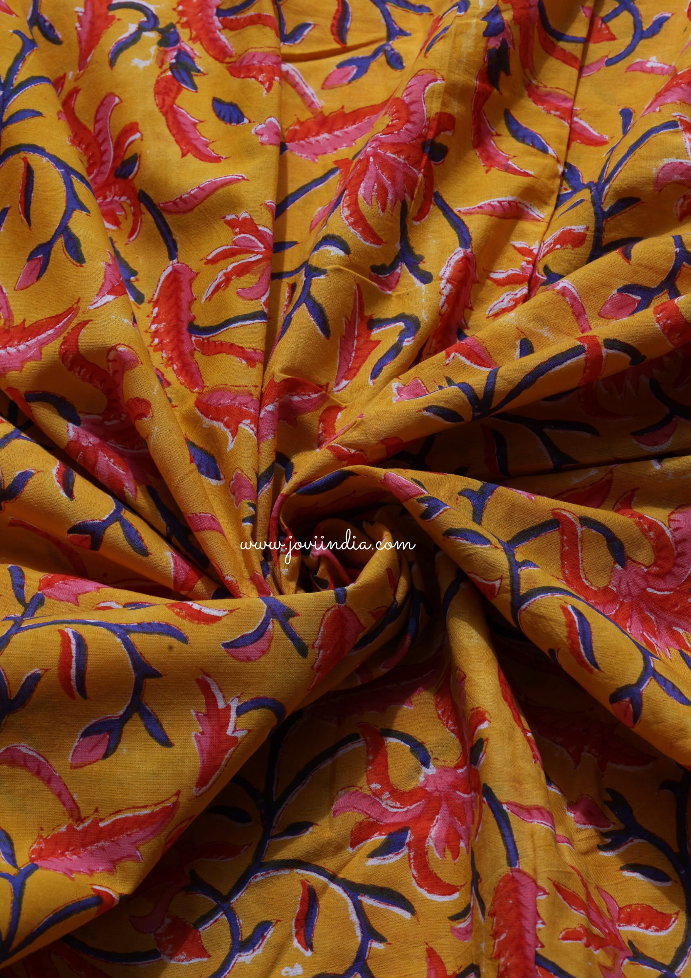 Mustard Hand Block Printed Fabric