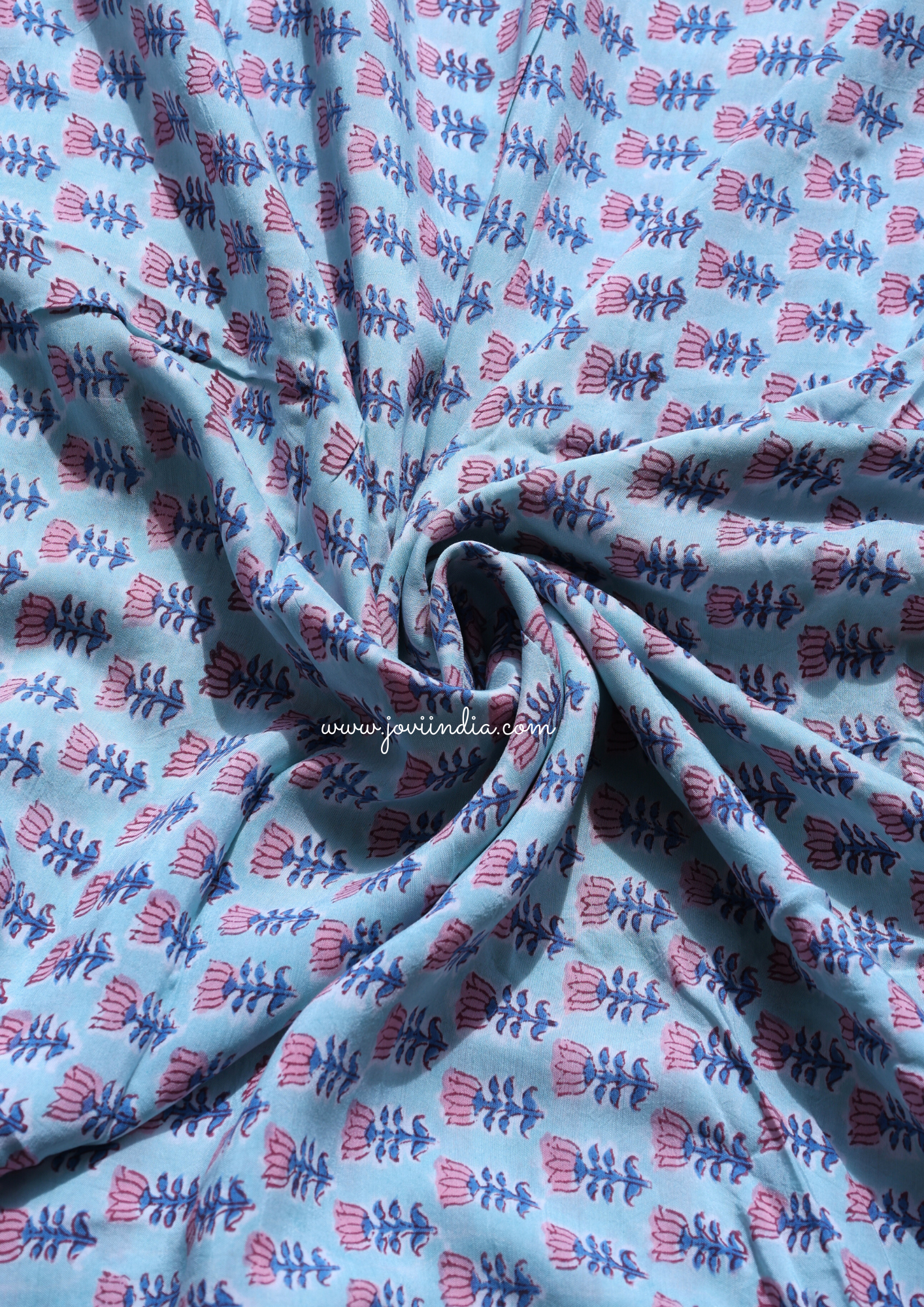 Blue Muslin Silk Printed Fabric