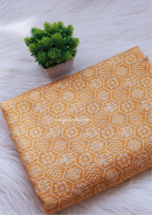 Yellow Muslin Silk Printed Fabric