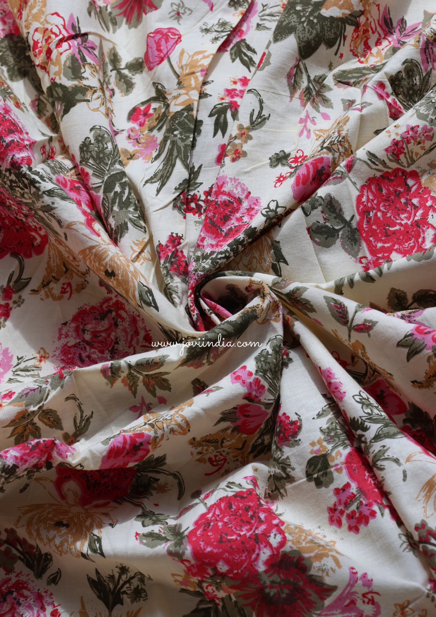 White Printed Flower Printed Fabric