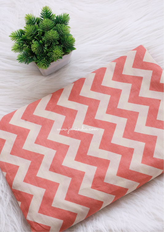 Brown Zig Zag Block Printed Fabric