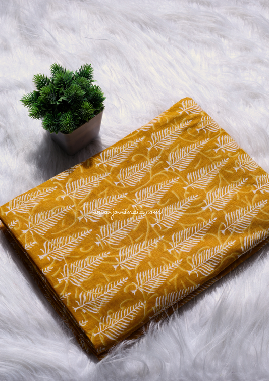 Mustard Cotton Floral Hand Block Printed Fabric