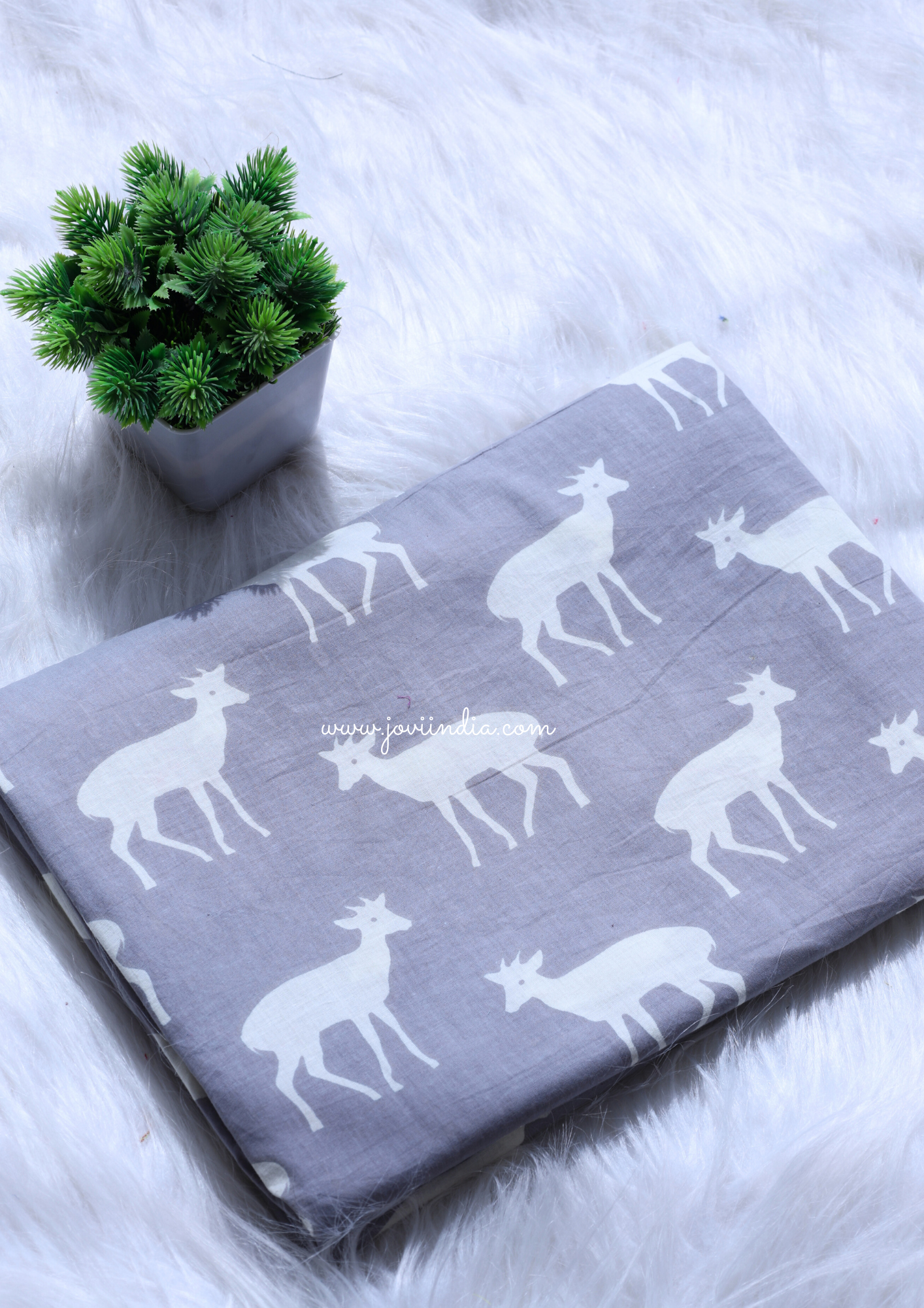 Grey Deer Print Hand Block Print Fabric