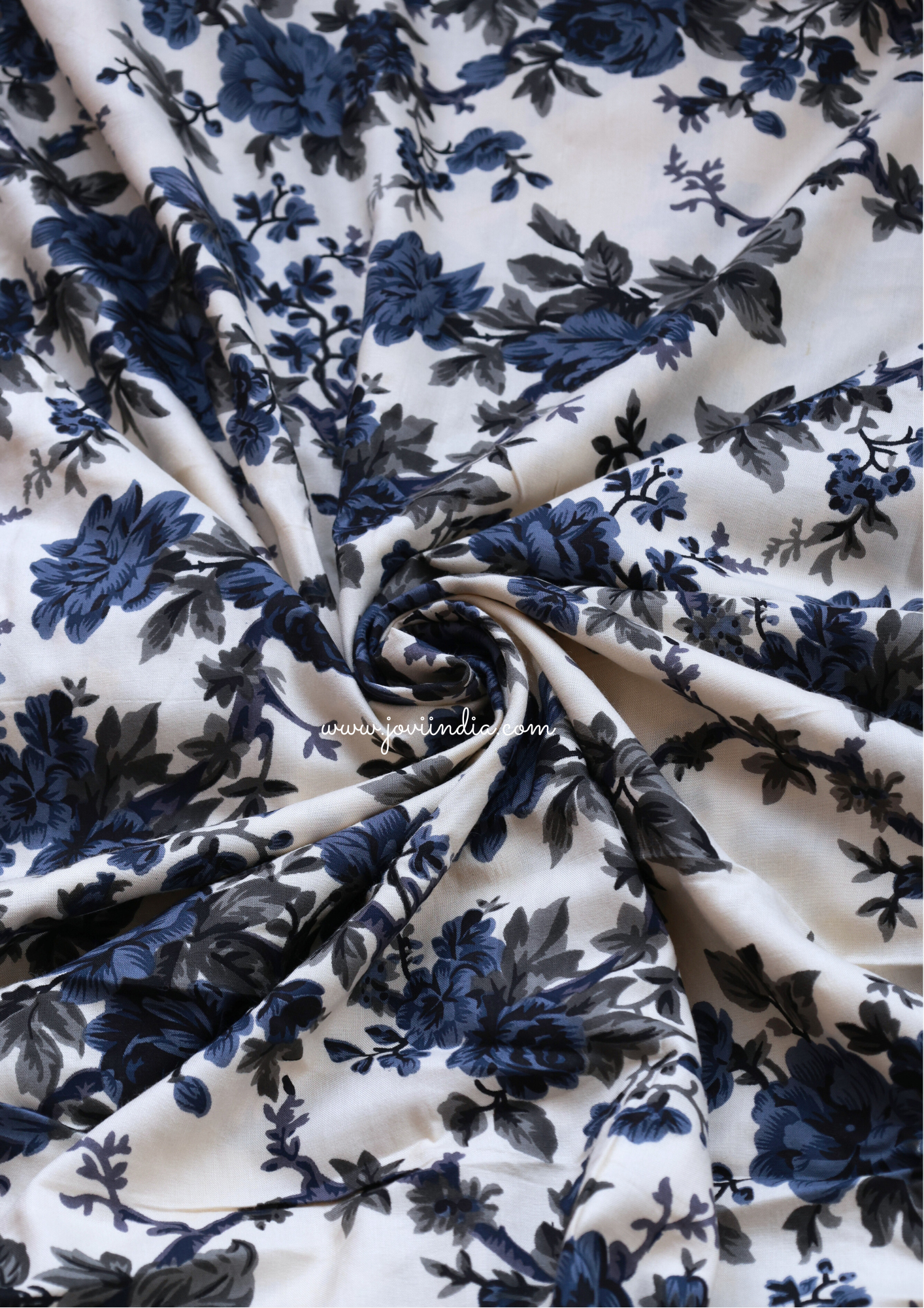 White Rayon Floral Printed Fabric