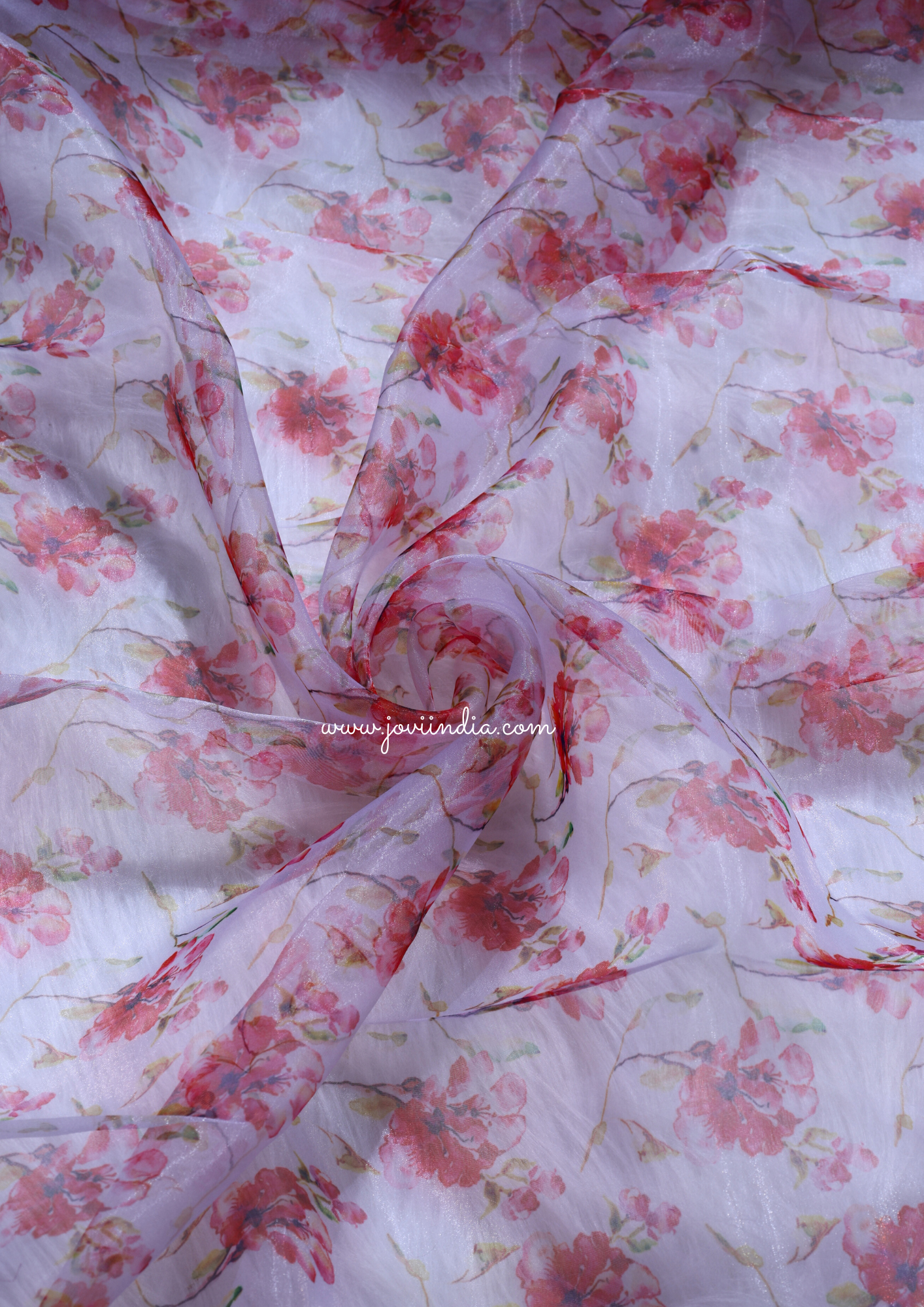 White And Pink Organza Digital Print Fabric