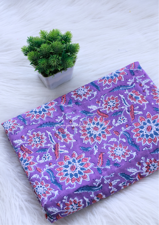 Purple Floral Hand Block Printed Fabric