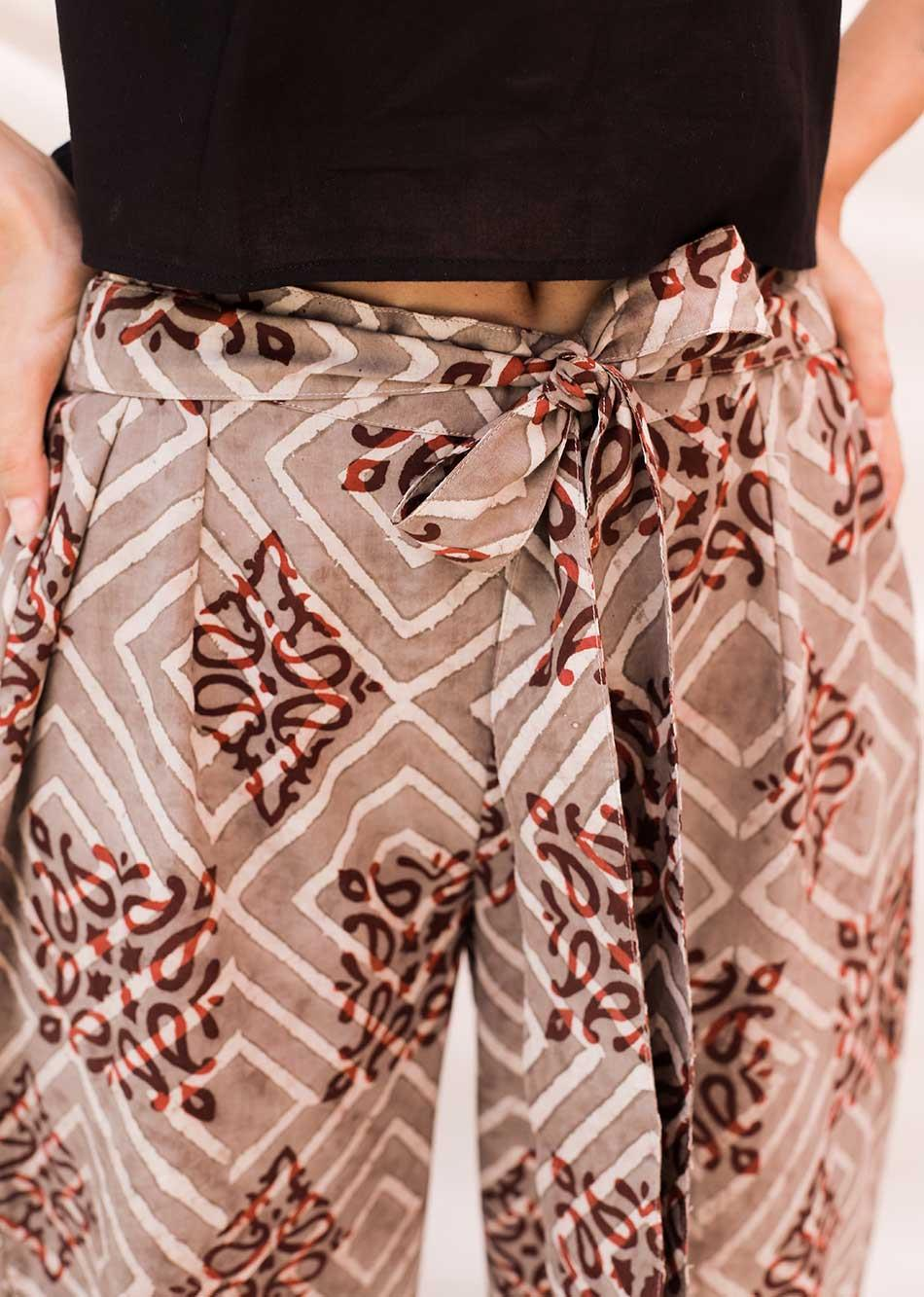 Brown Printed Wrap Pants