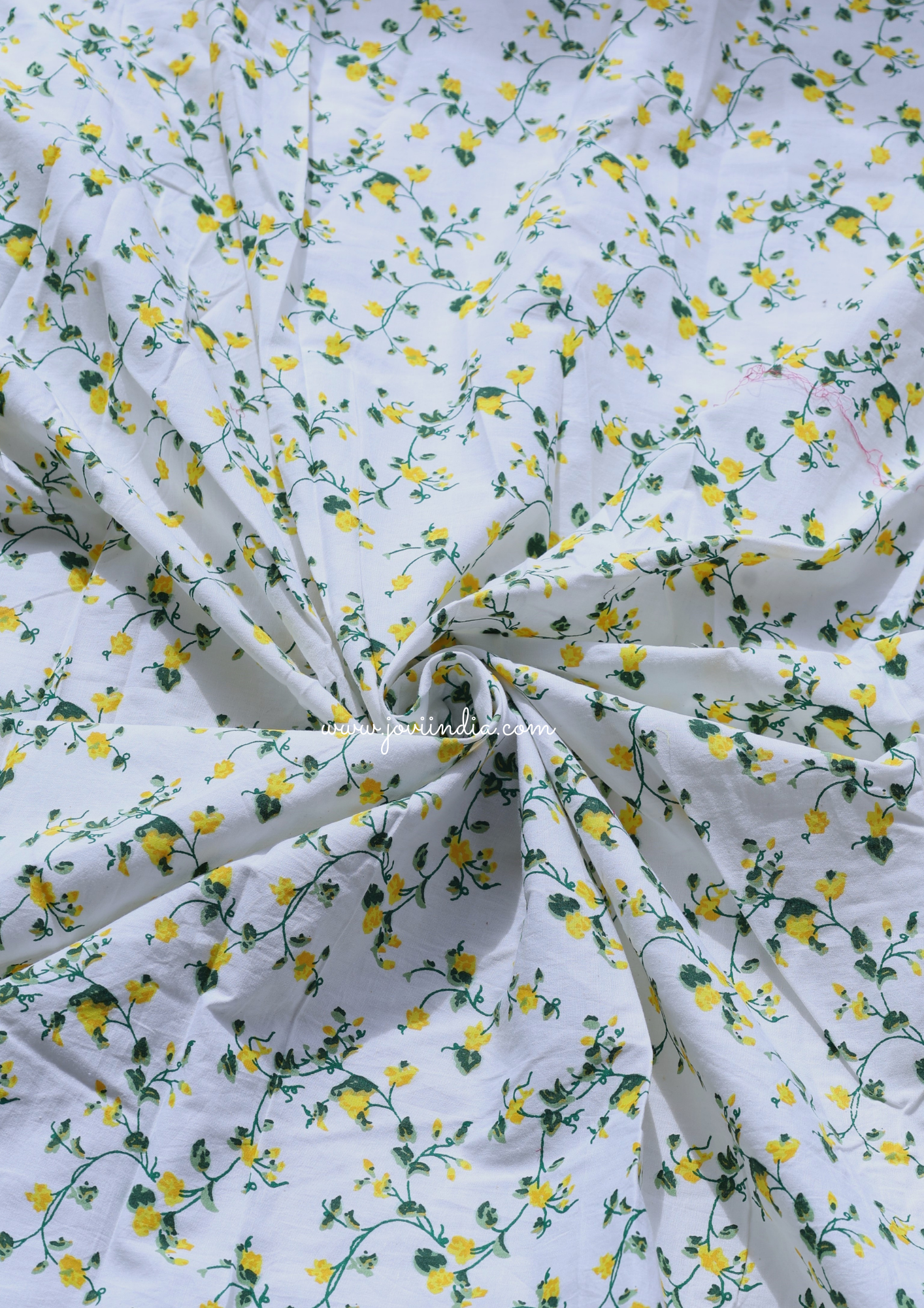 White Floral Block Printed Fabric