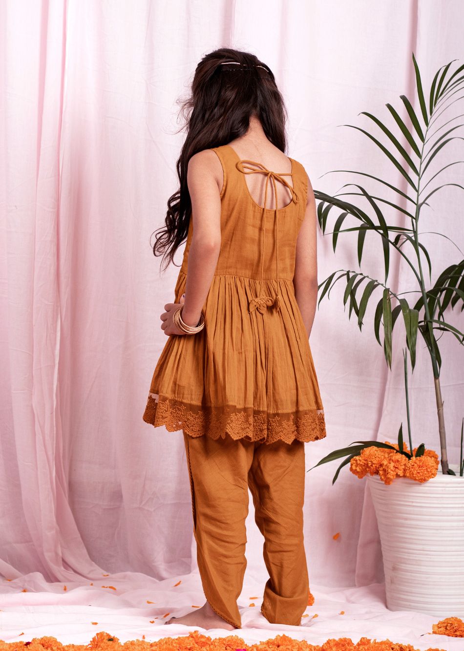 Brown Anarkali Tulip Pant Set