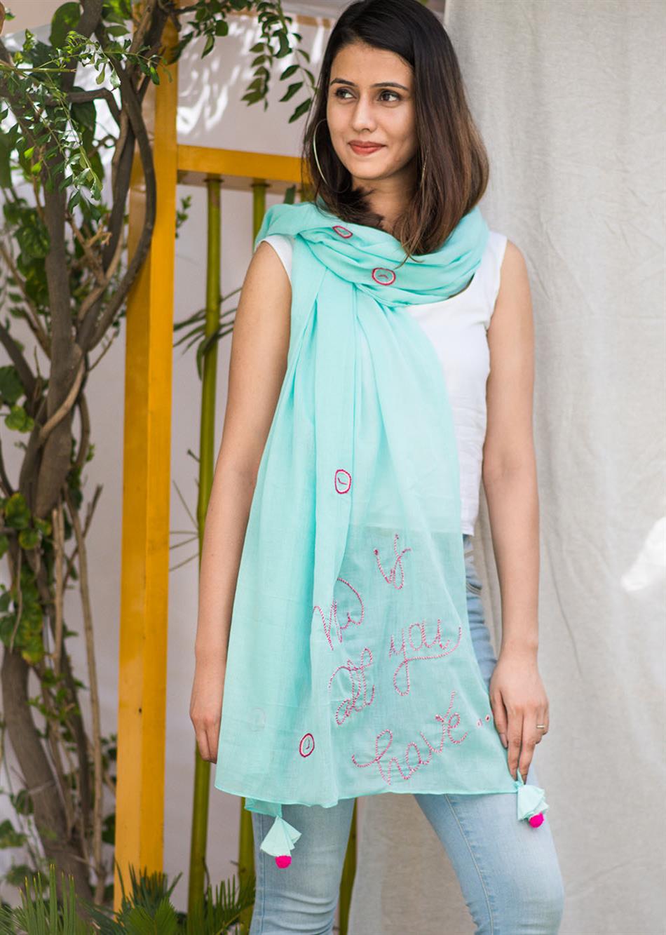 Blue Hand Embroidered Dupatta