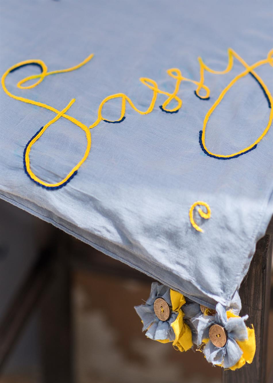 Grey Hand Embroidered Dupatta