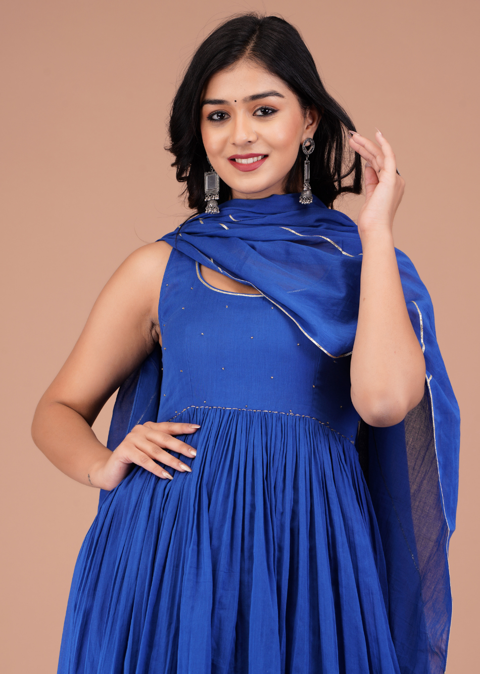 Blue Sleeveless Anarkali Suit Set