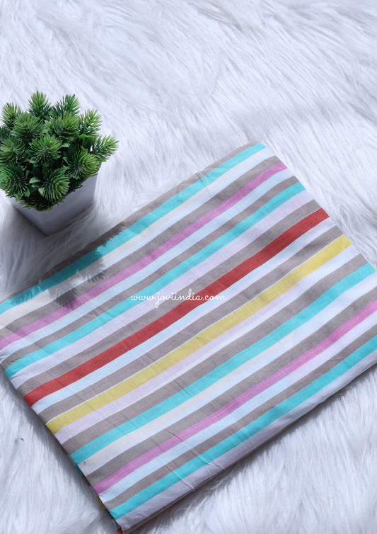 Multi Stripes Block Printed Fabric