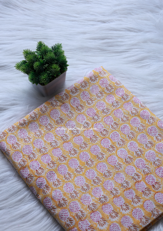 Yellow Pineapple Hand Block Printed Fabric