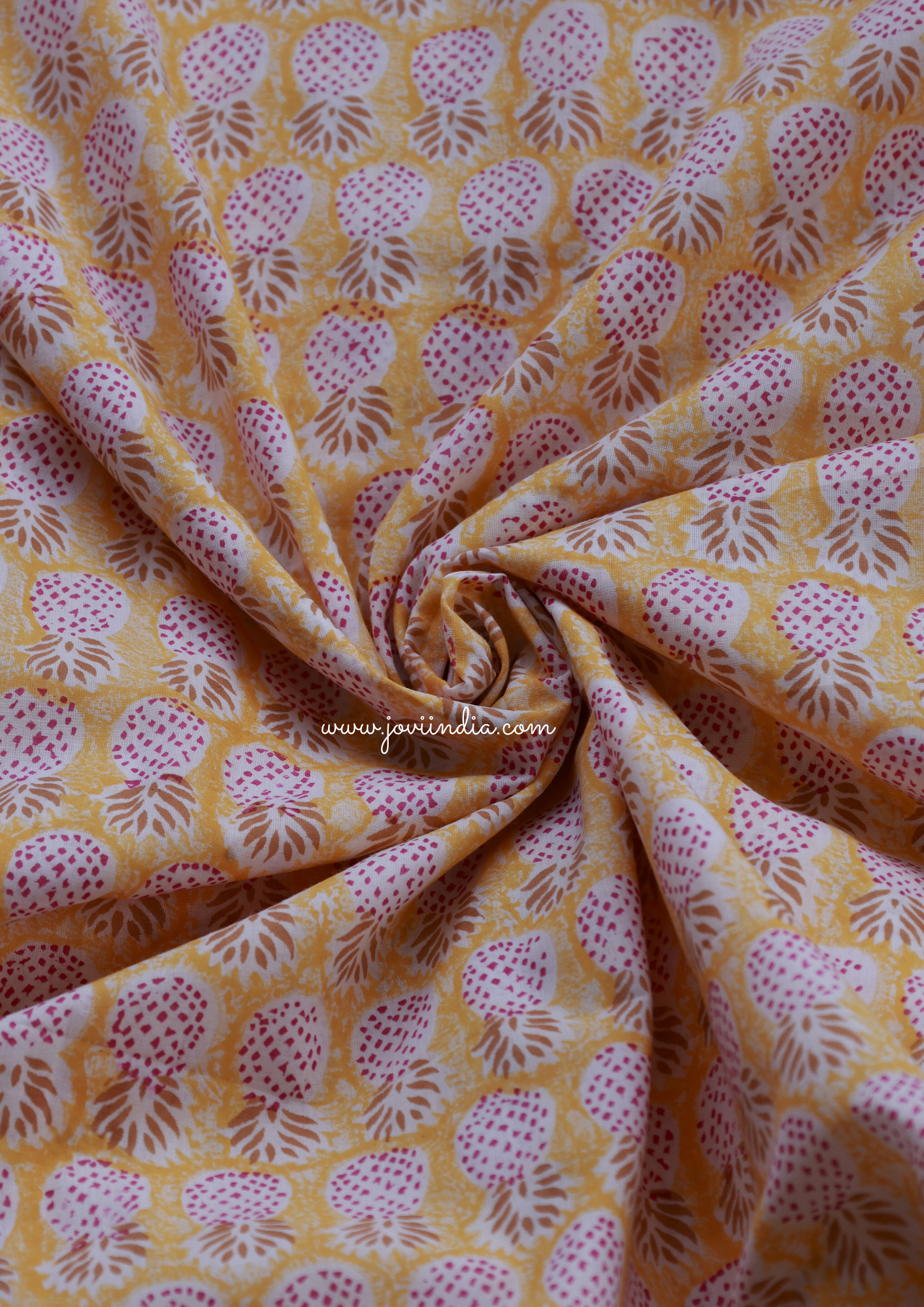 Yellow Pineapple Hand Block Printed Fabric