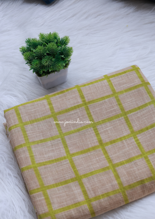 Green Check Block Printed Fabric