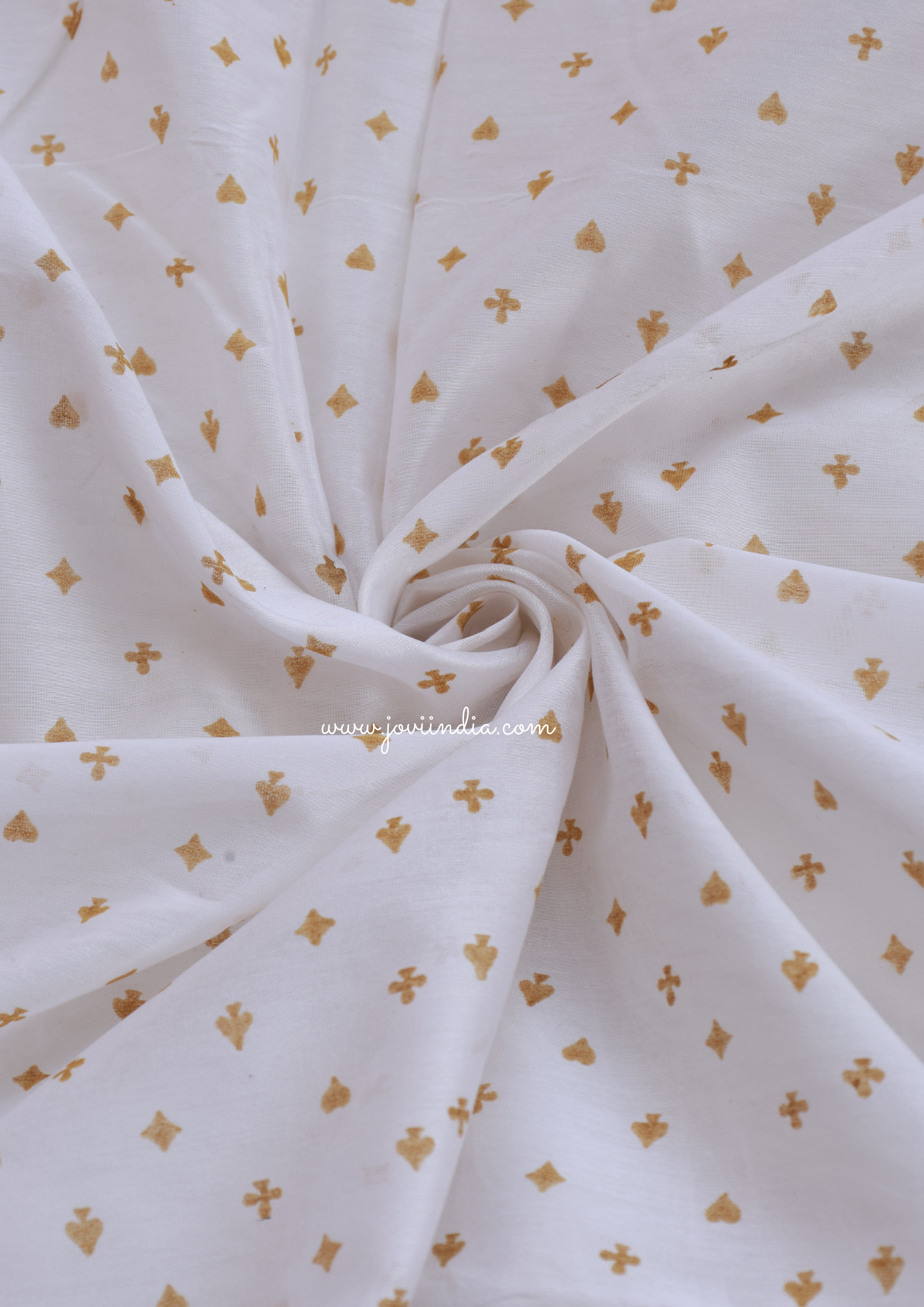 White Cotton Floral Hand Block Printed Fabric