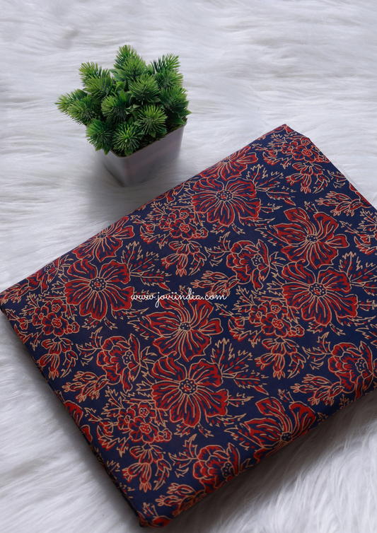 Blue Floral Hand Block Printed Fabric