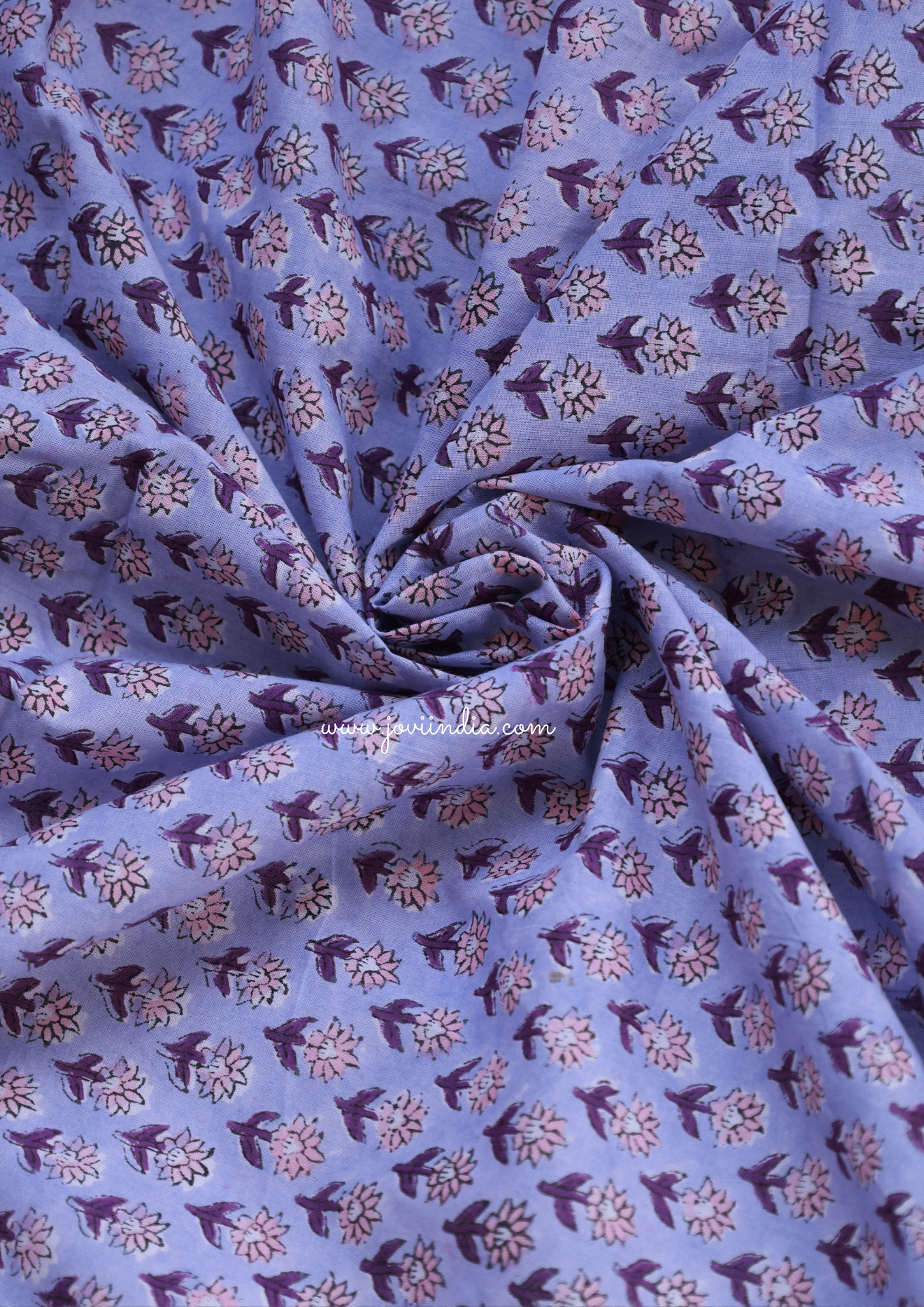 Violet Floral Hand Block Printed Fabric