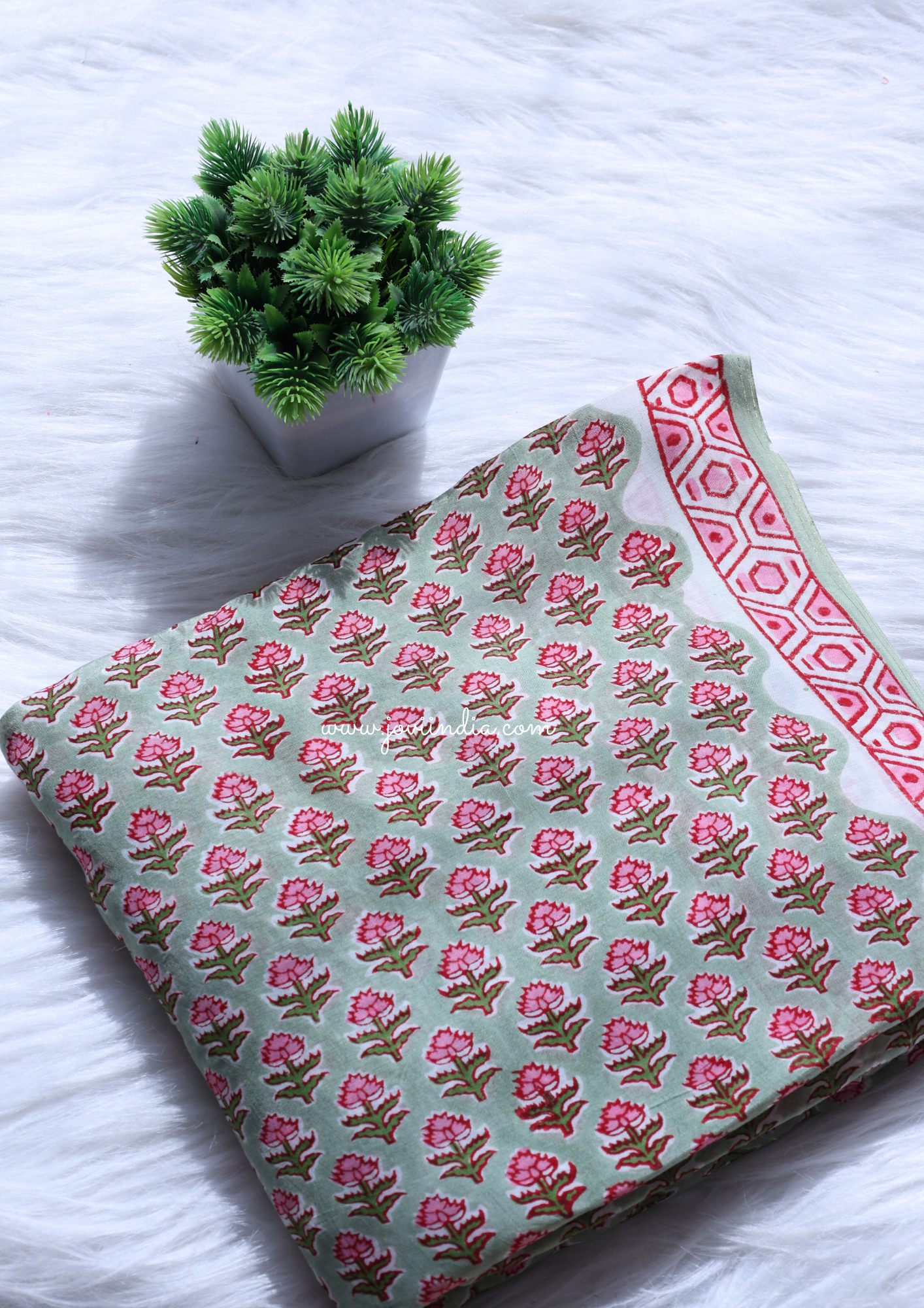 Green Muslin Silk Printed Fabric