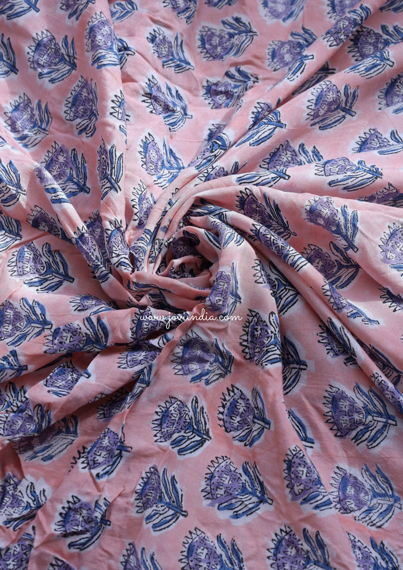 Peach Muslin Silk Printed Fabric