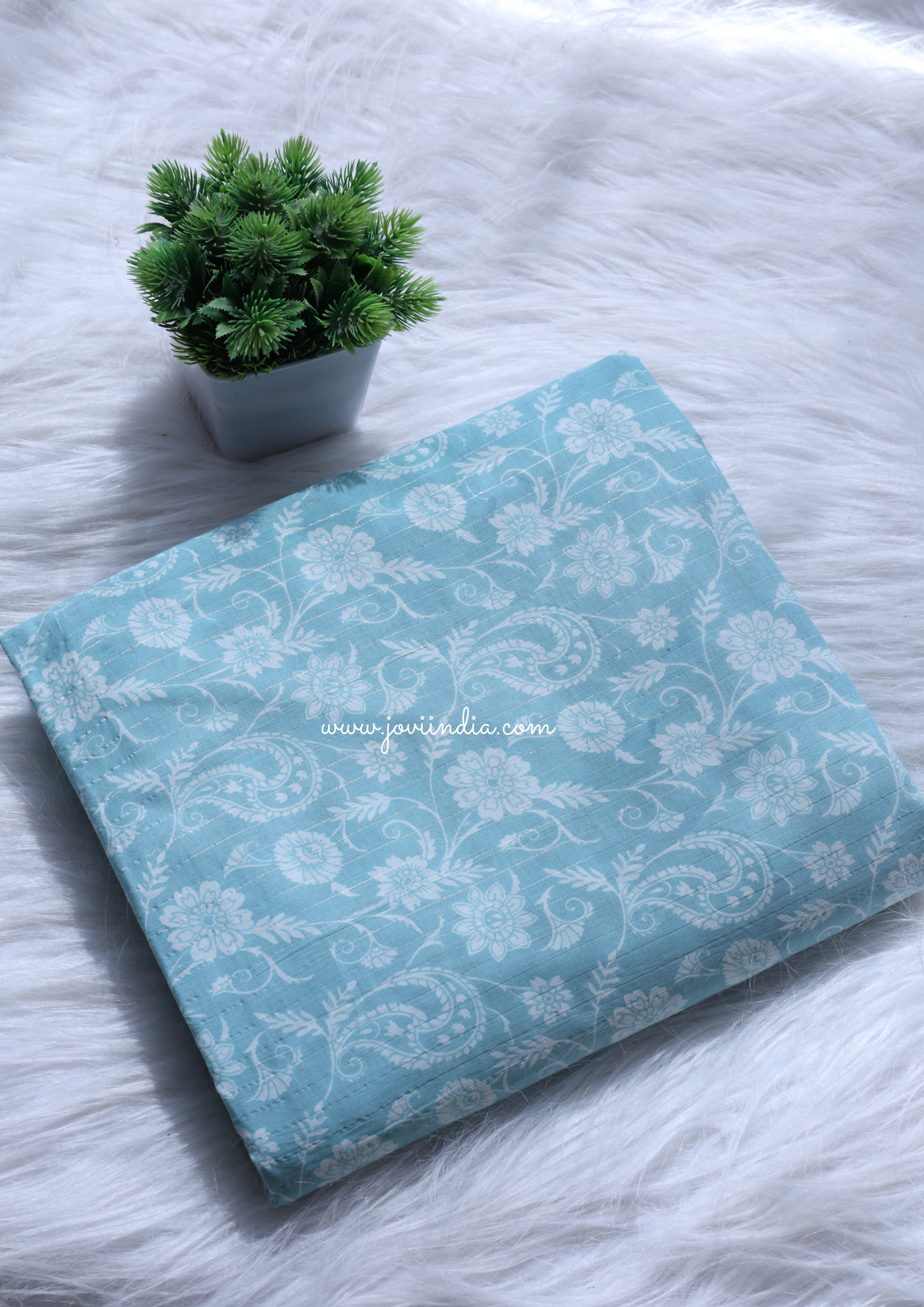 Powder Blue Floral Block Printed Fabric