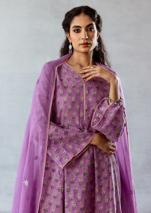 Grape Wine Printed Anarkali Suit Set