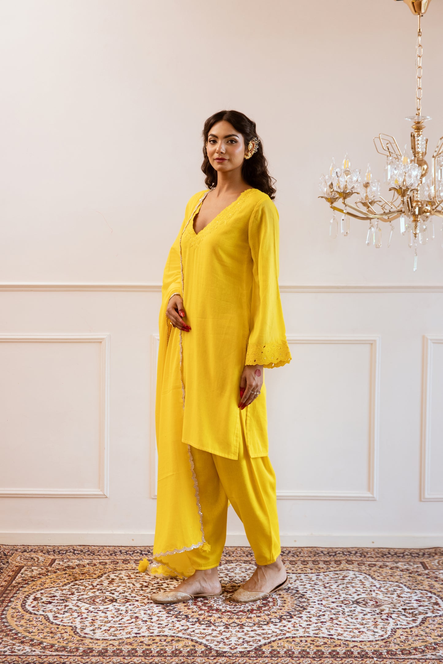 Buy Yellow Kurta with Salwar Suit with Organza Dupatta Sets for Women at JOVi India