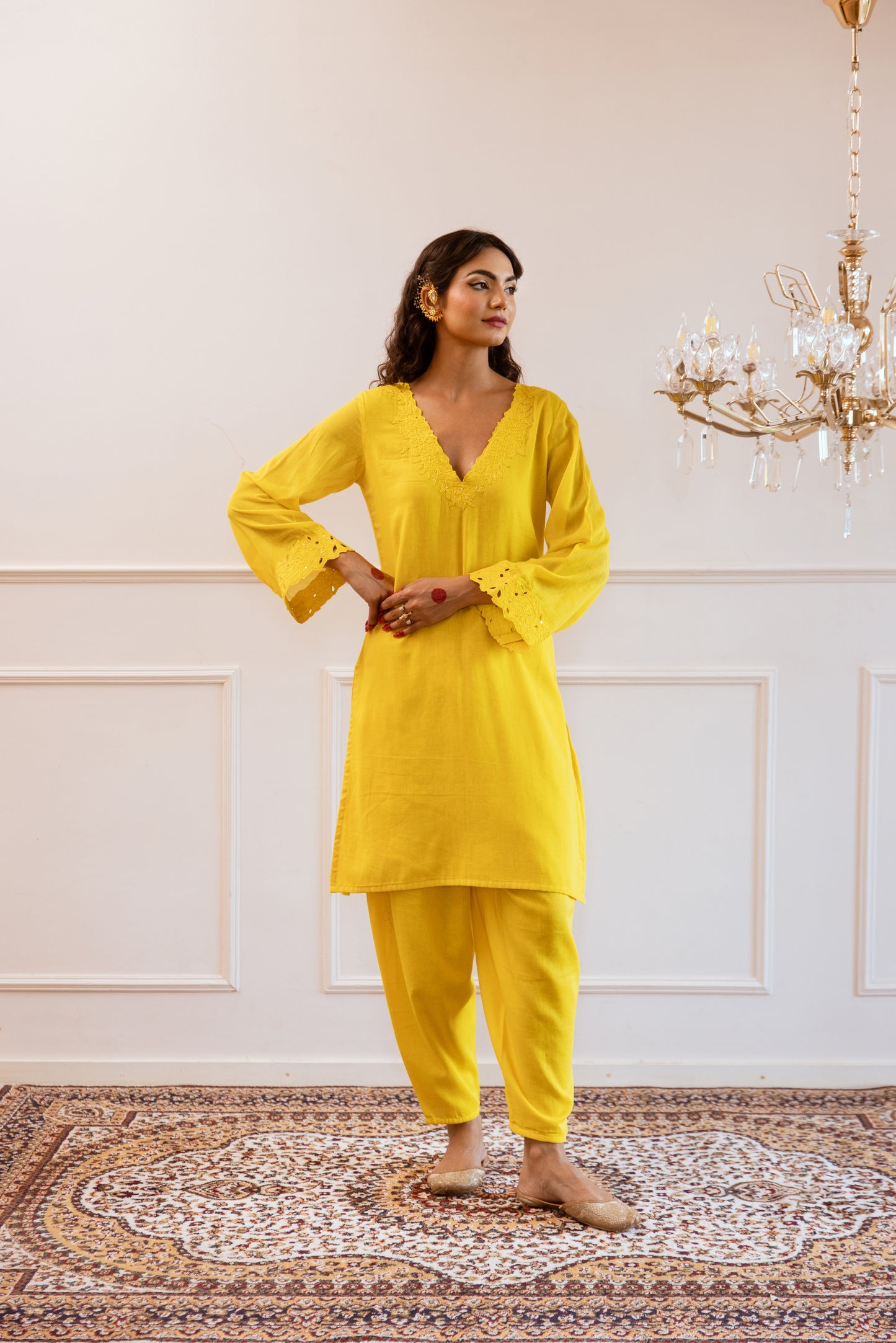 Buy Yellow Kurta with Salwar Suit with Organza Dupatta Sets for Women at JOVi India