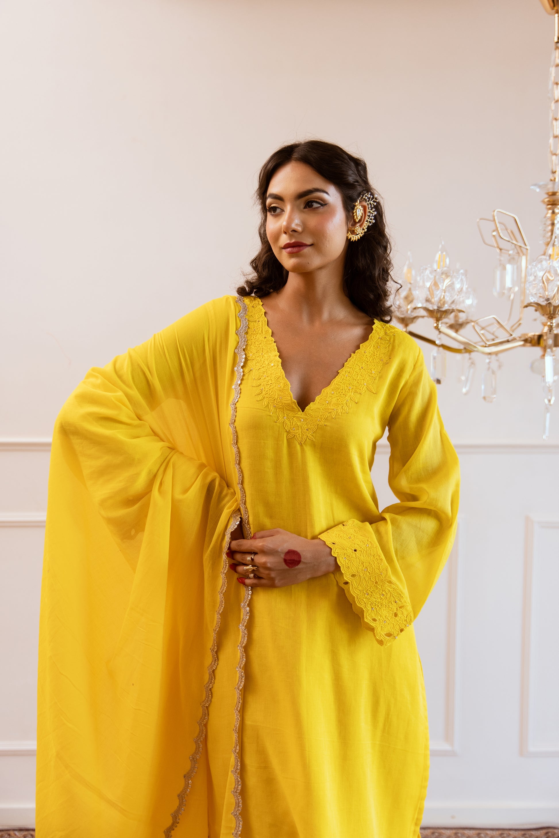 Buy Yellow Kurta with Salwar Suit with Organza Dupatta Sets for Women at JOVi India