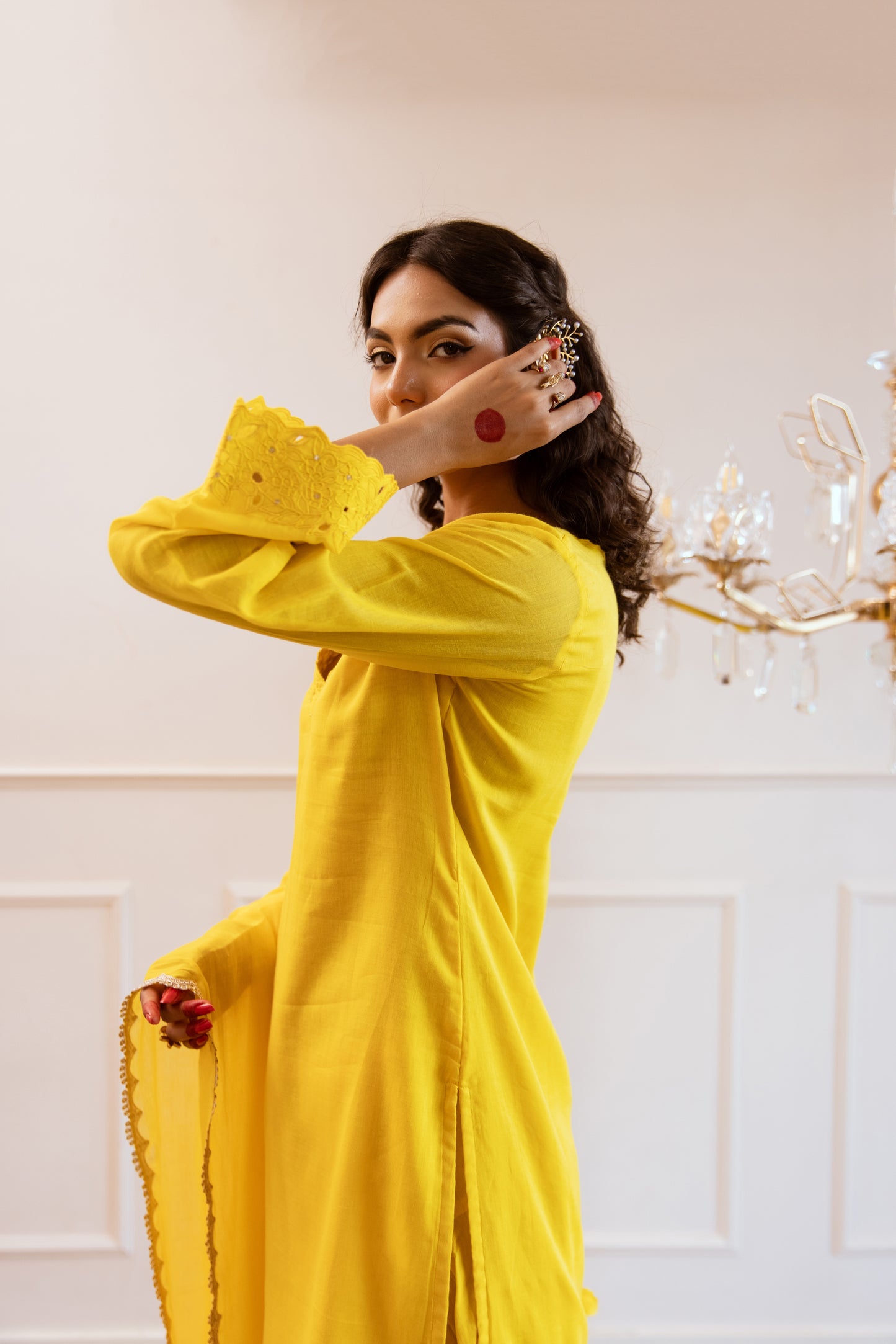 Buy Yellow Kurta with Salwar Suit with Organza Dupatta Sets for Women at JOVi India