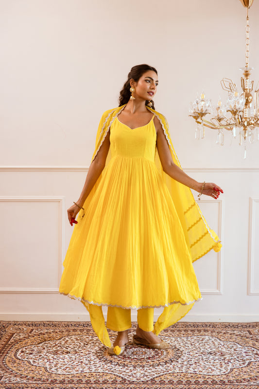 Yellow Strappy Anarkali Suit Set