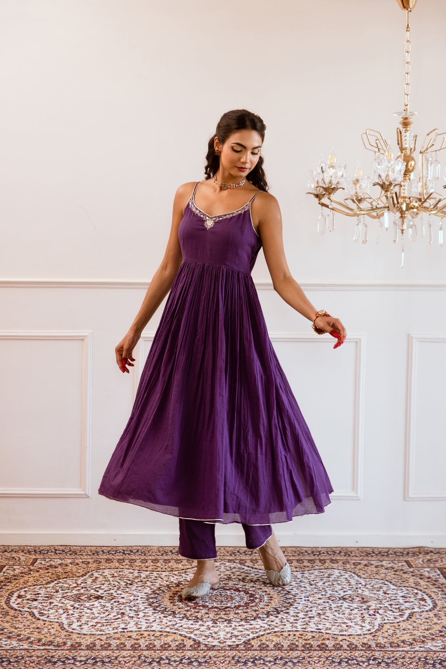 Purple Strappy Anarkali Suit Set