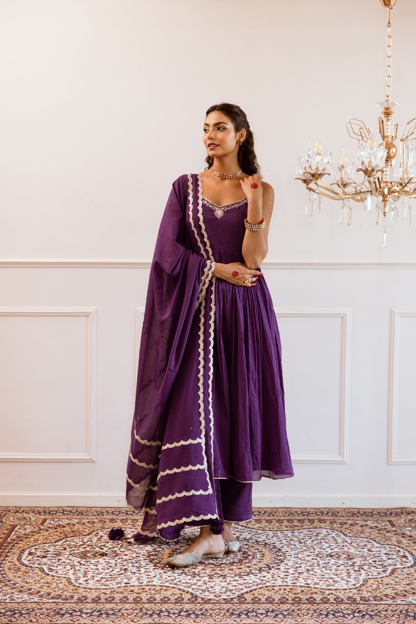 Purple Strappy Anarkali Suit Set