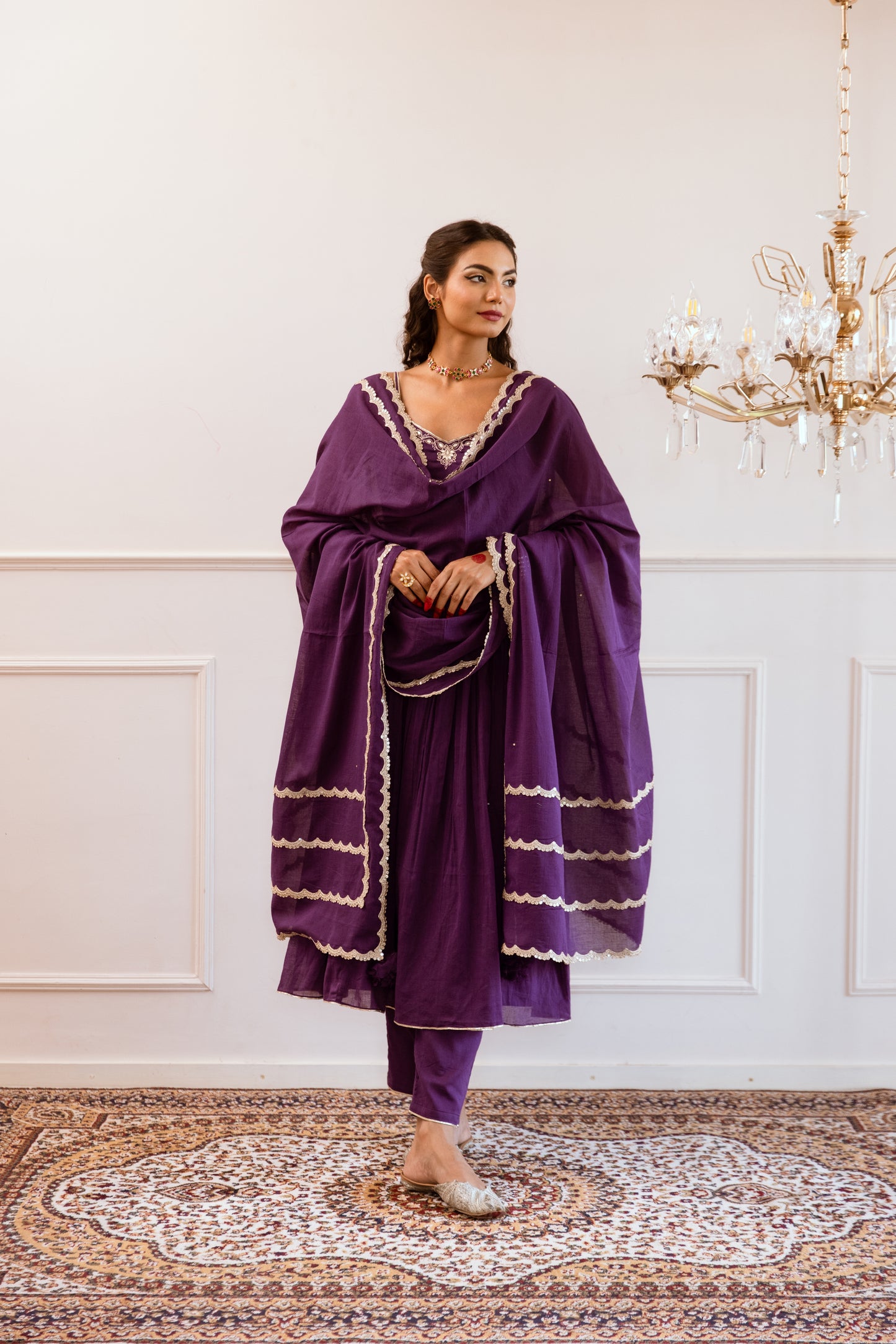 Purple Strappy Anarkali Suit Set