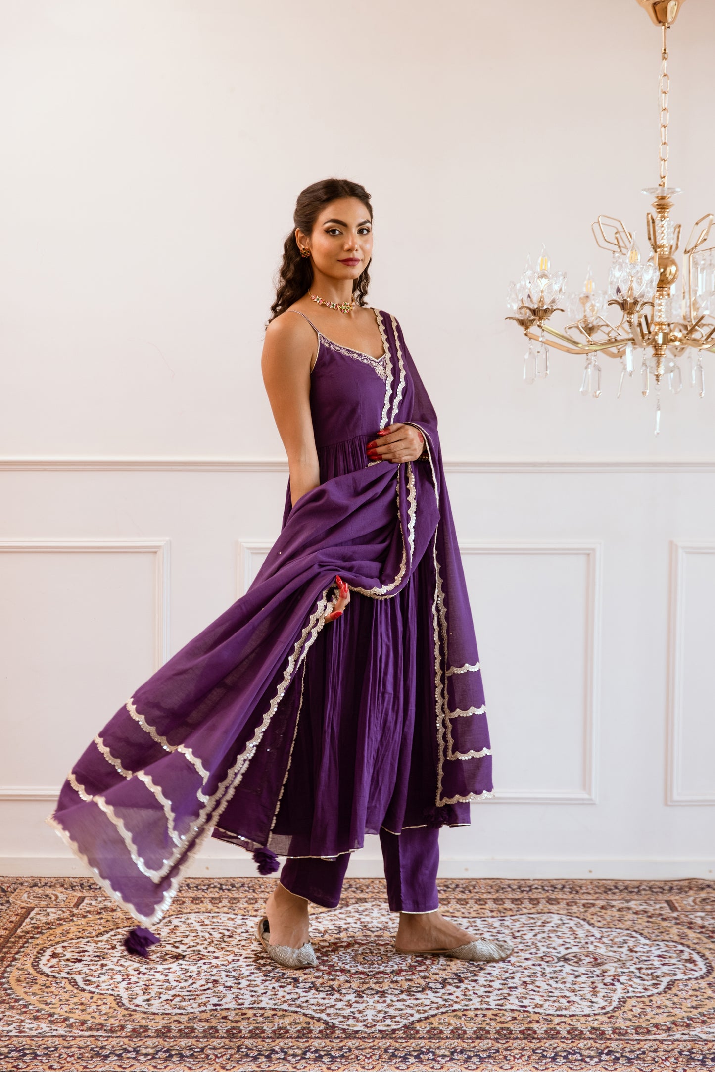 Purple Strappy Anarkali Suit Set