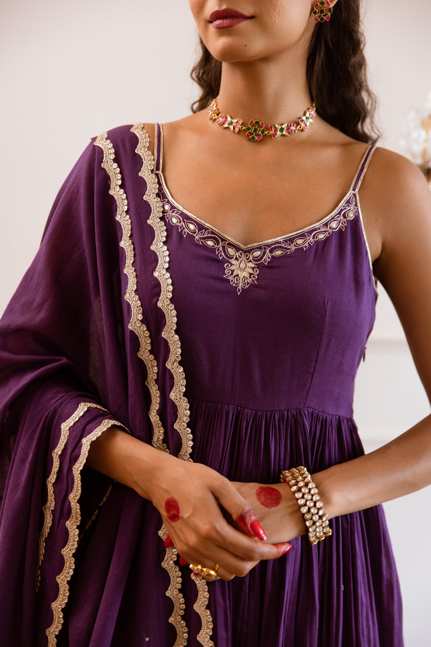 Purple Strappy Anarkali Suit Set