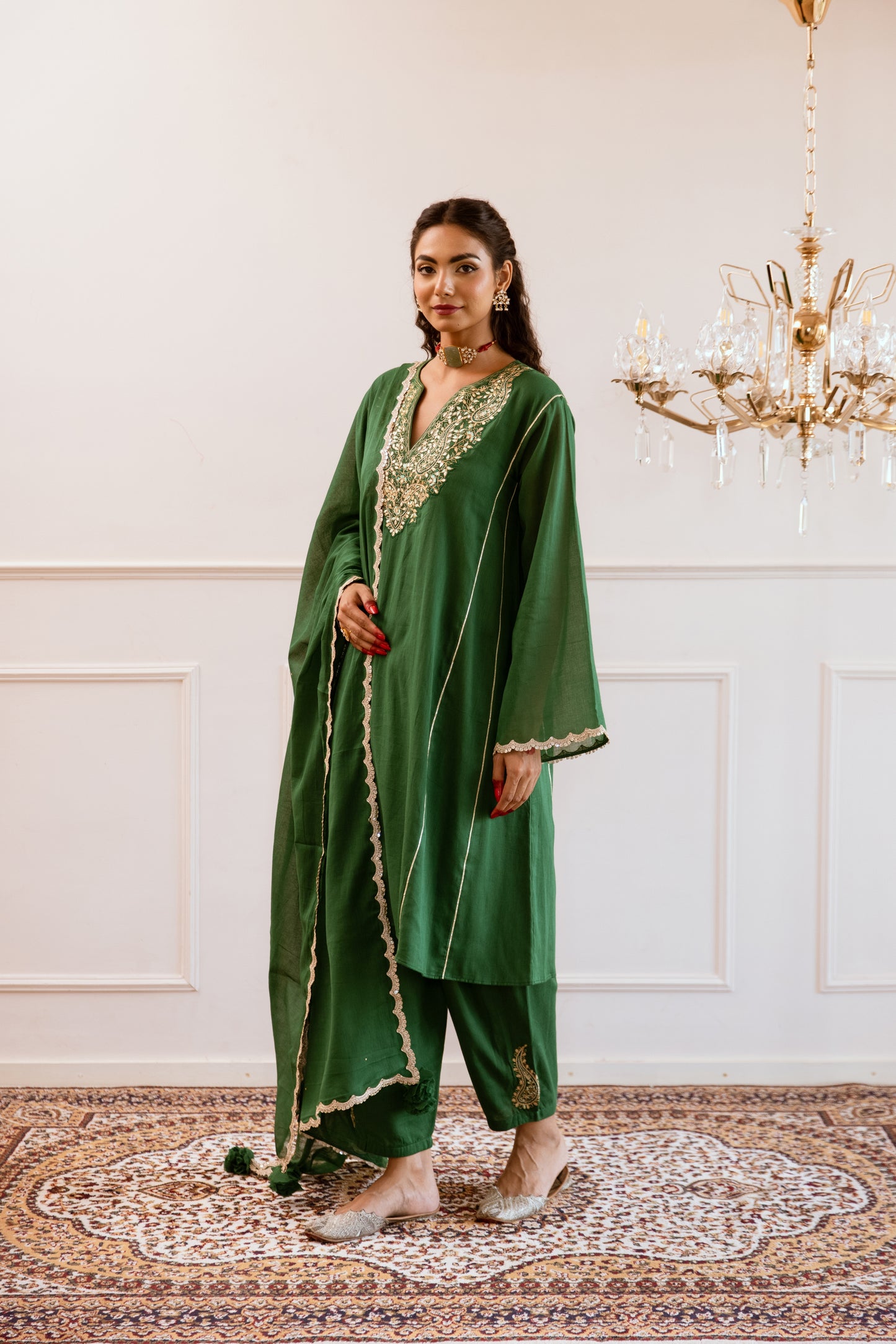 Green Anti Fit Anarkali Suit Set