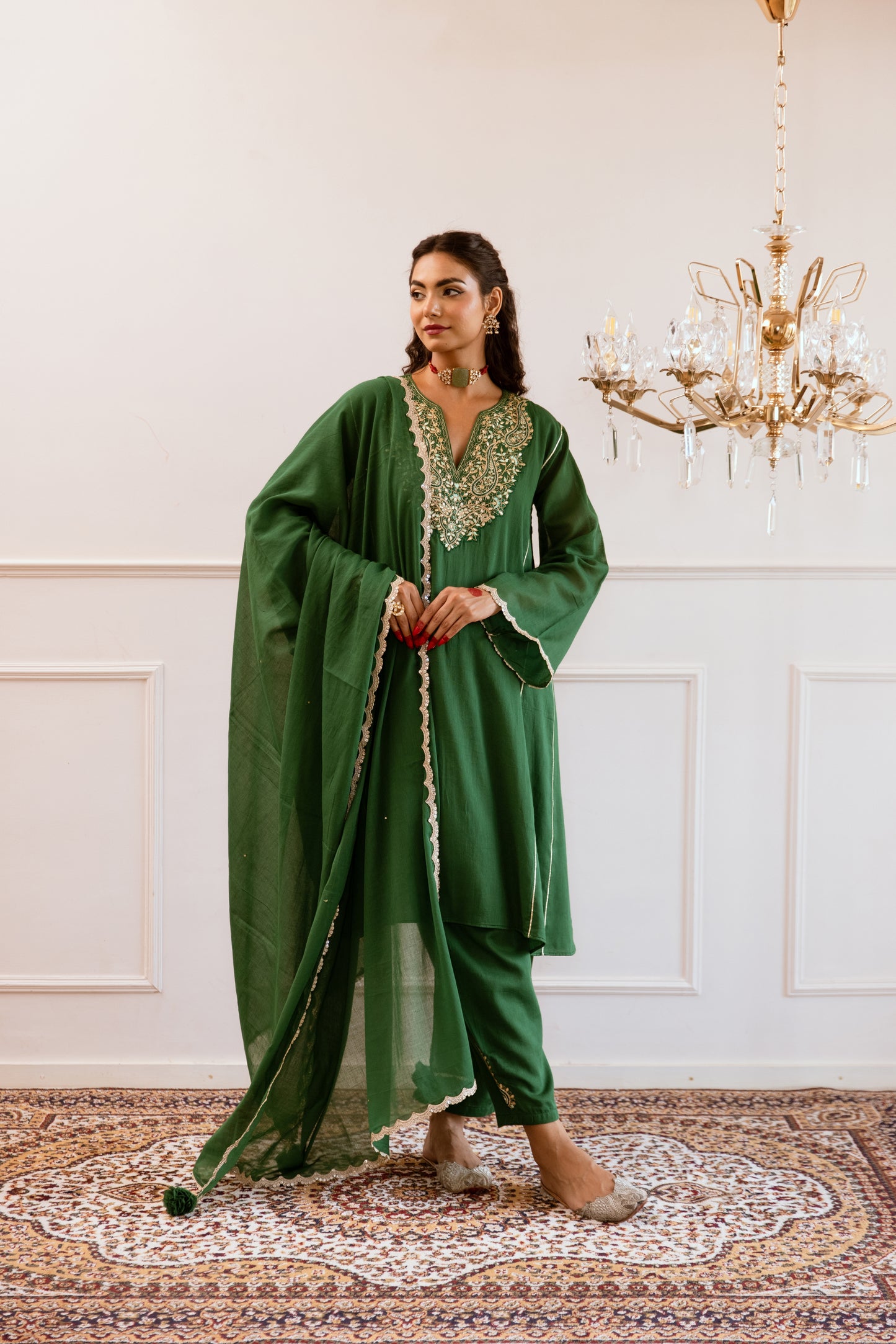 Green Anti Fit Anarkali Suit Set