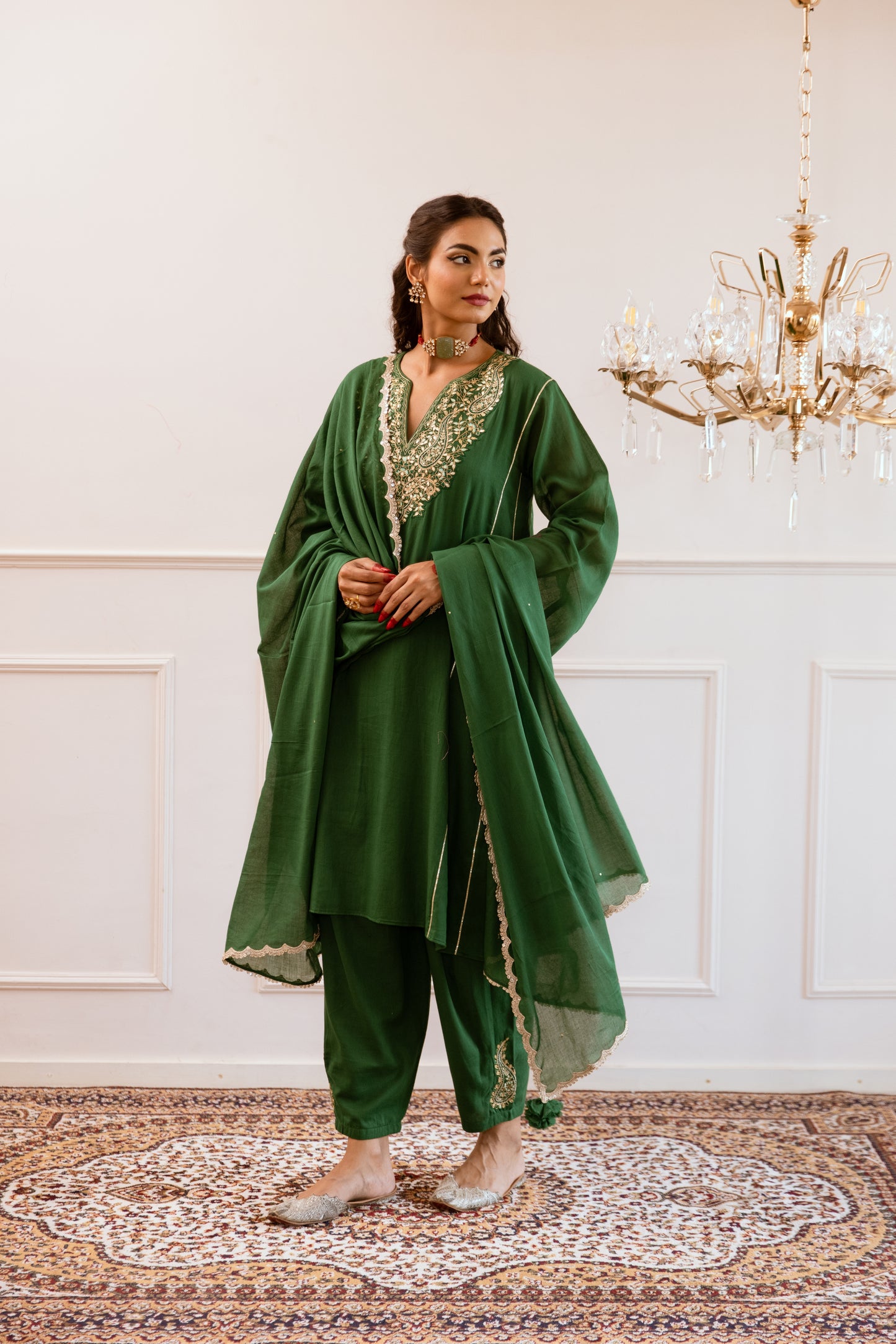 Green Anti Fit Anarkali Suit Set