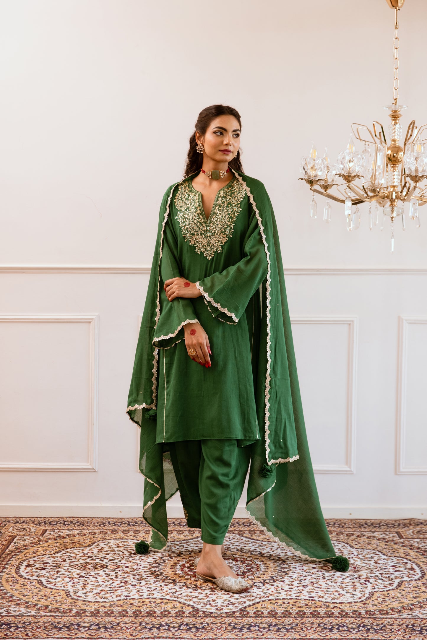 Green Anti Fit Anarkali Suit Set