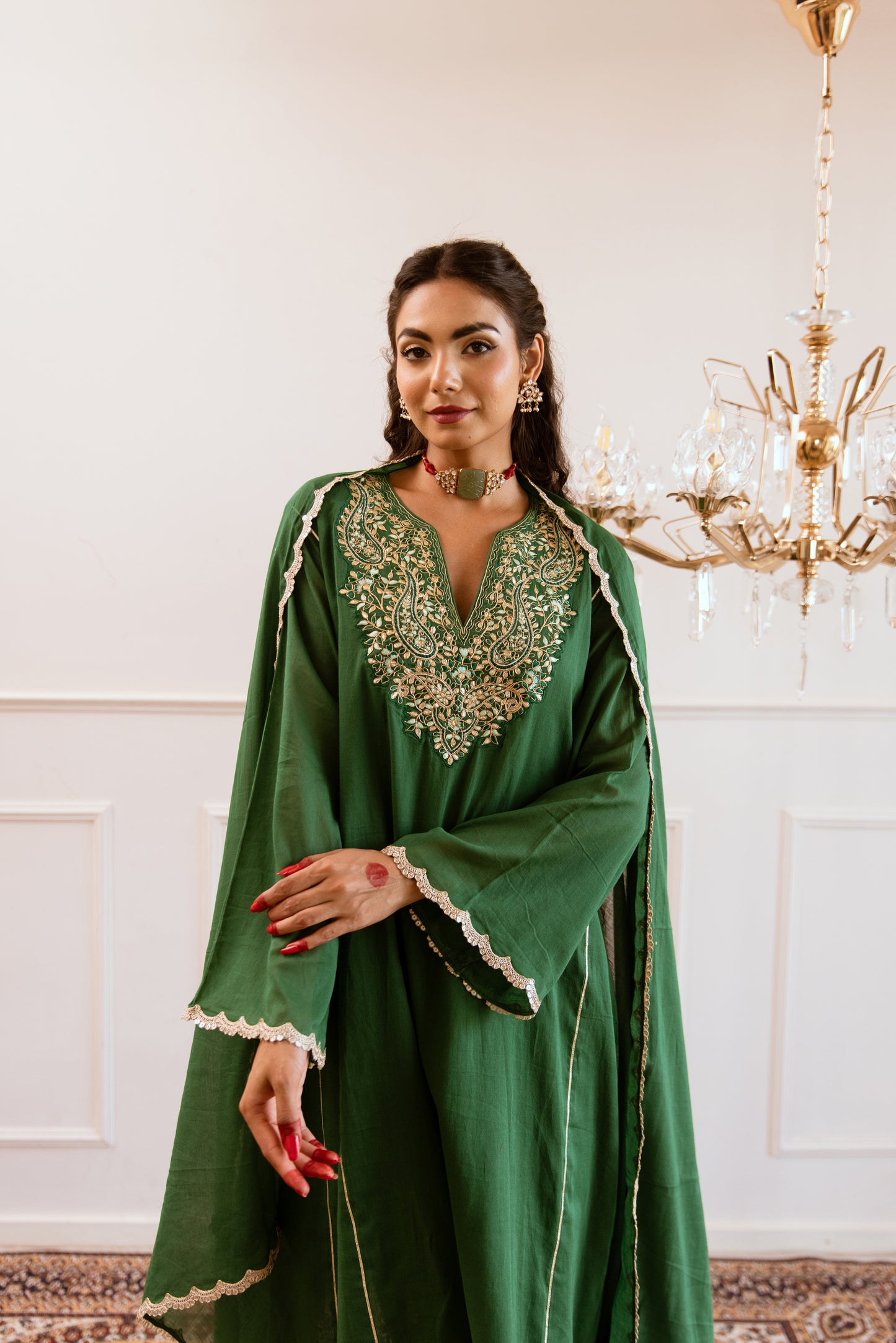 Green Anti Fit Anarkali Suit Set