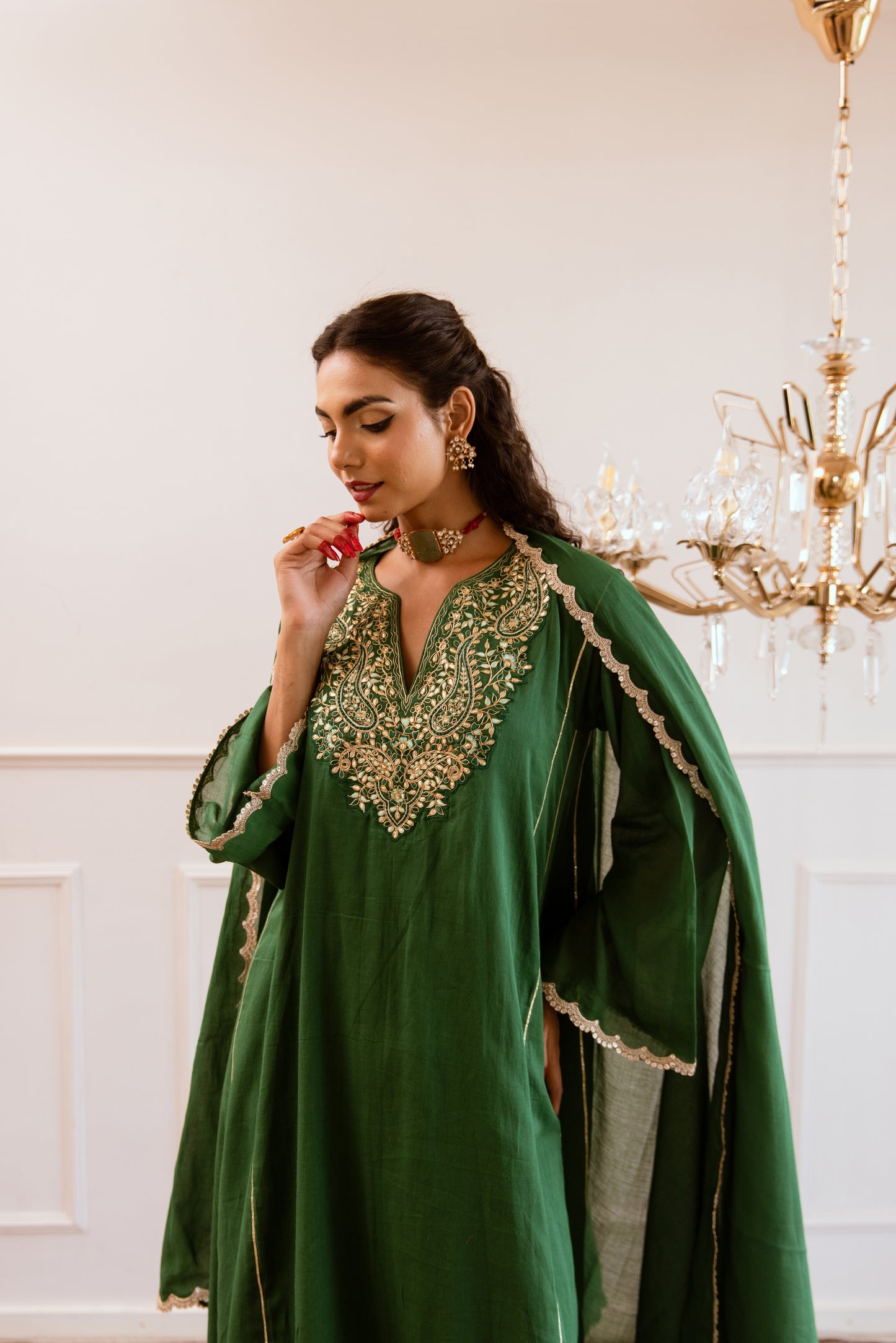 Green Anti Fit Anarkali Suit Set