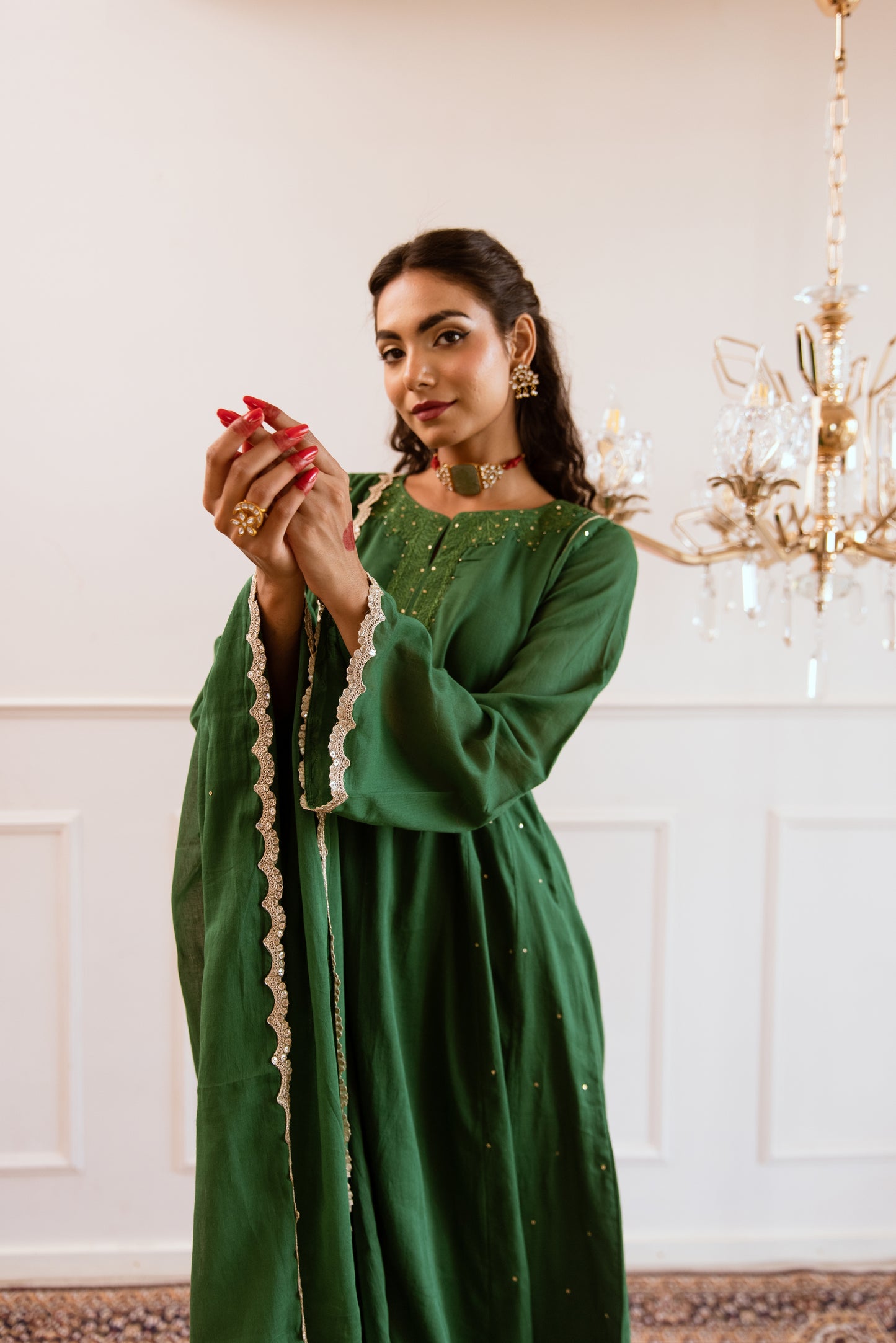 Green Kali Anarkali Suit Set