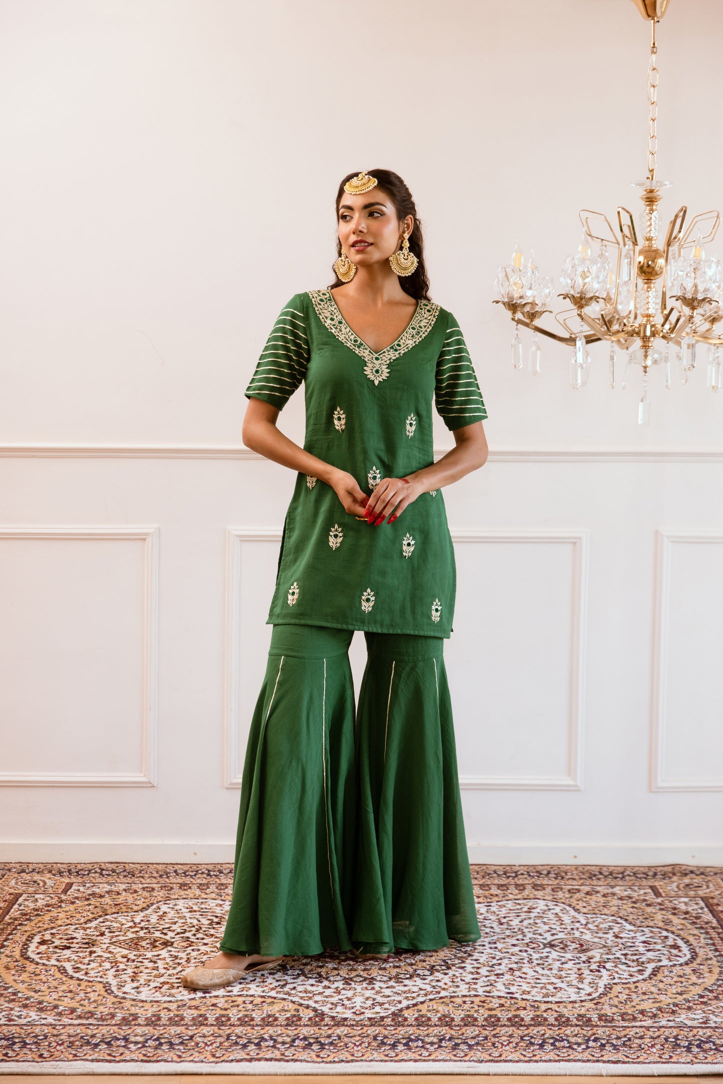 Green Kurta with Sharara Suit Set