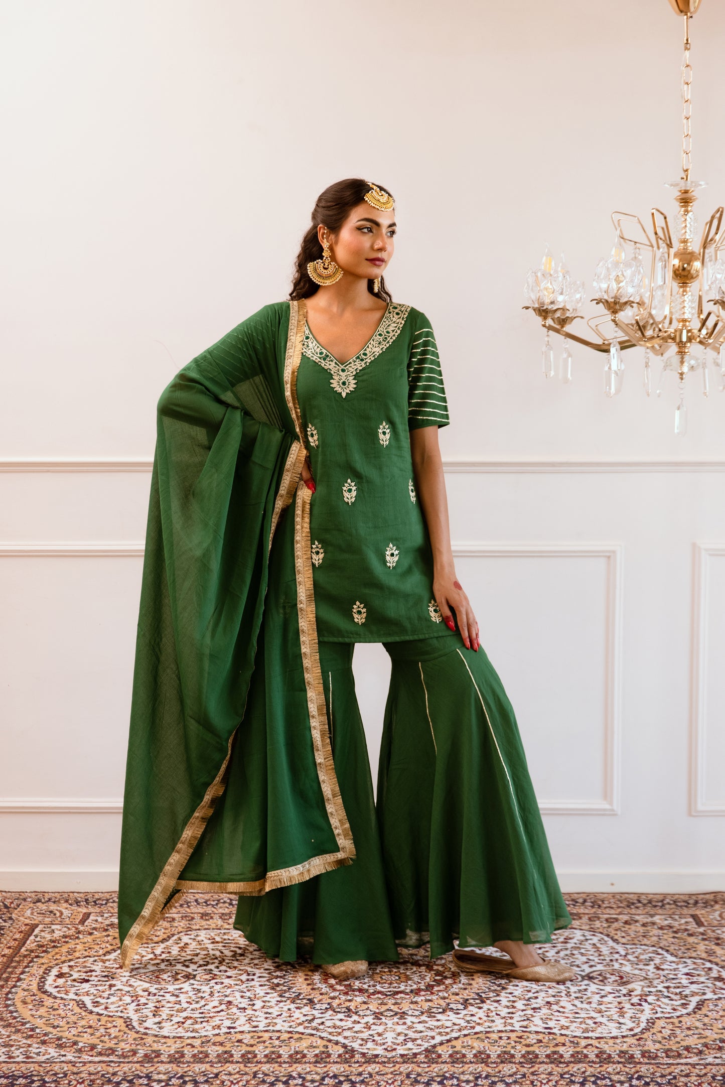 Green Kurta with Sharara Suit Set