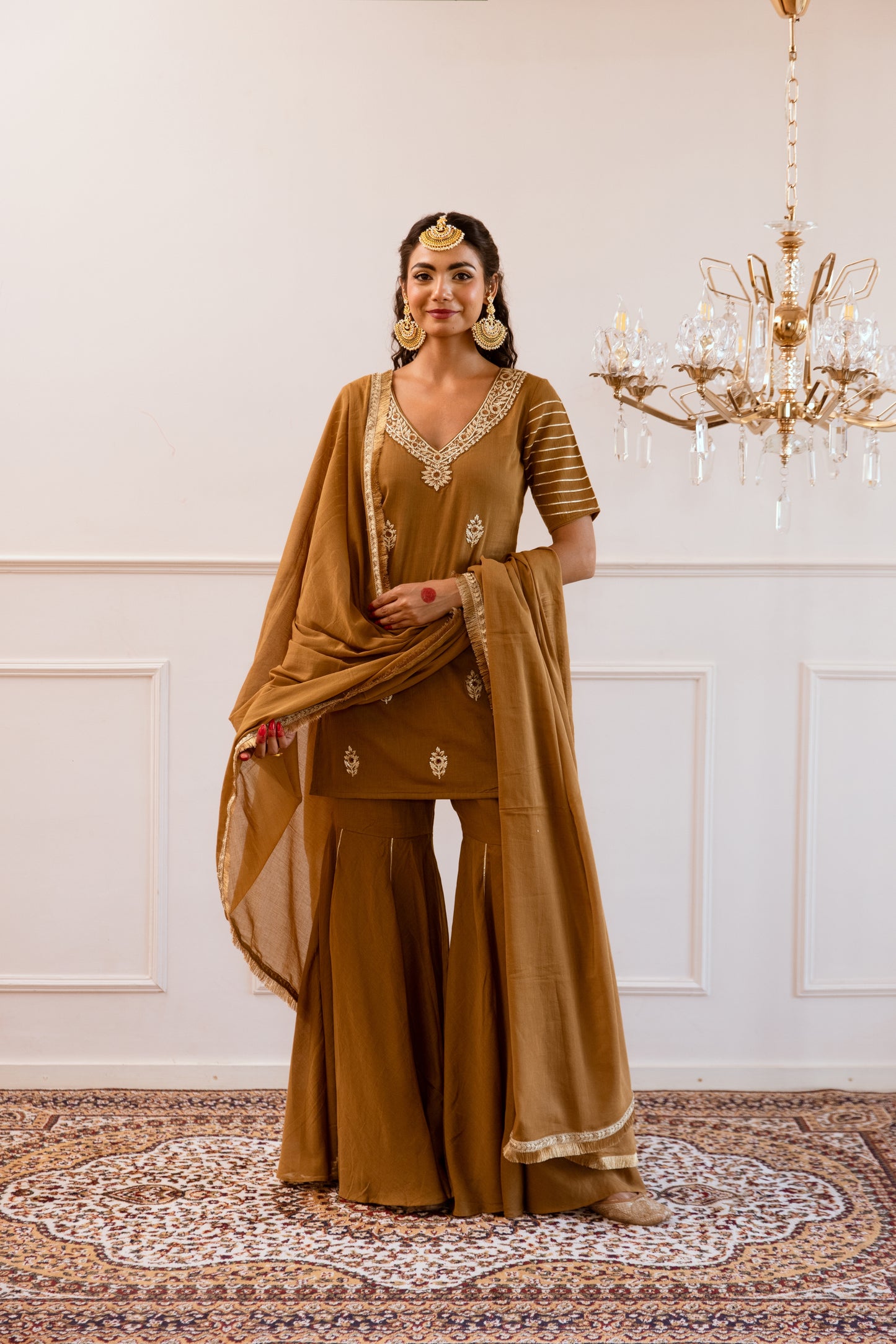 Brown Kurta with Sharara Suit Set