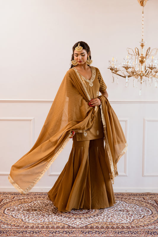 Brown Kurta with Sharara Suit Set